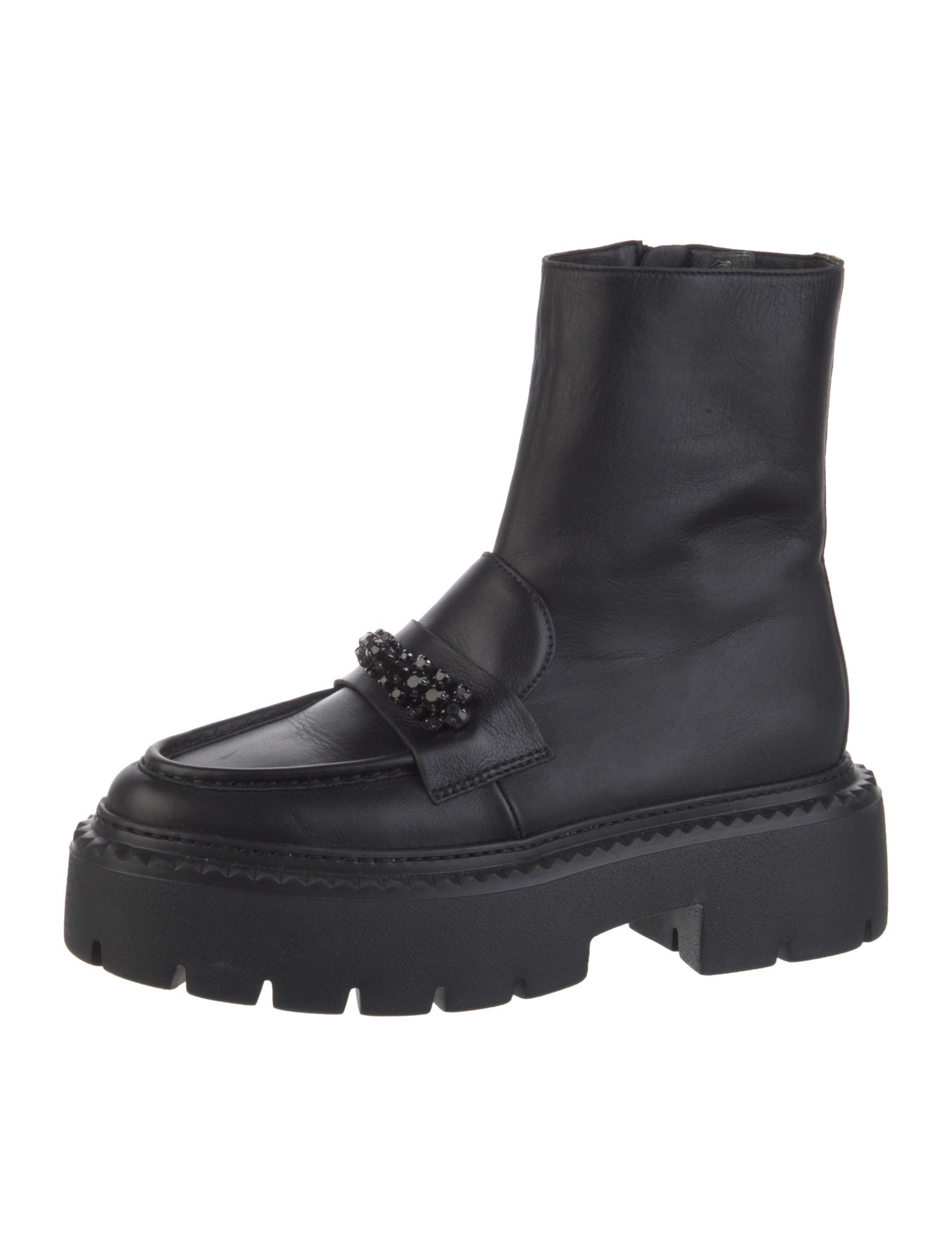 Jimmy Choo Leather Crystal Embellishments Combat Boots