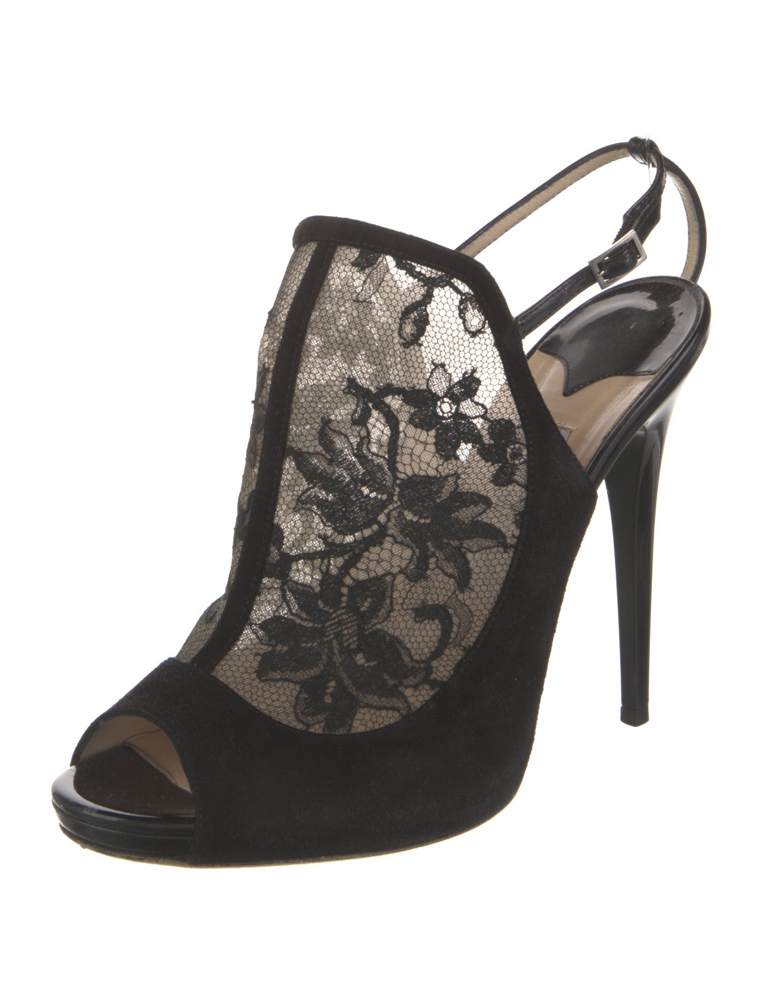 Jimmy Choo Suede Lace Pattern Slingback Pumps