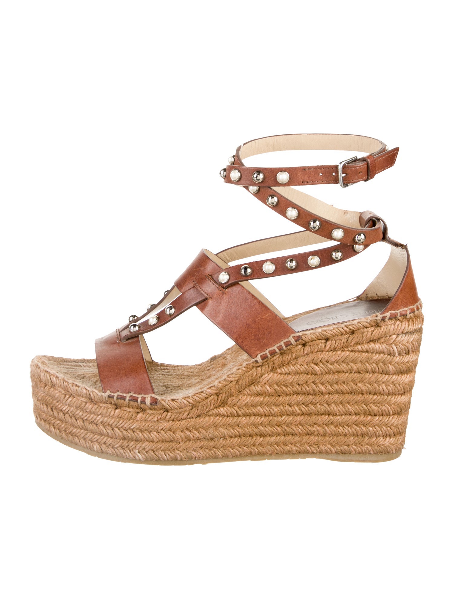 Jimmy Choo Faux Pearl Accents Leather Espadrilles