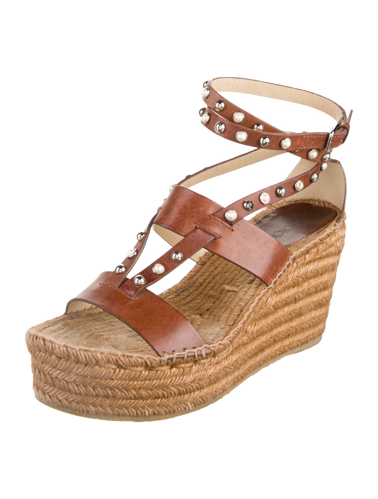 Jimmy Choo Faux Pearl Accents Leather Espadrilles