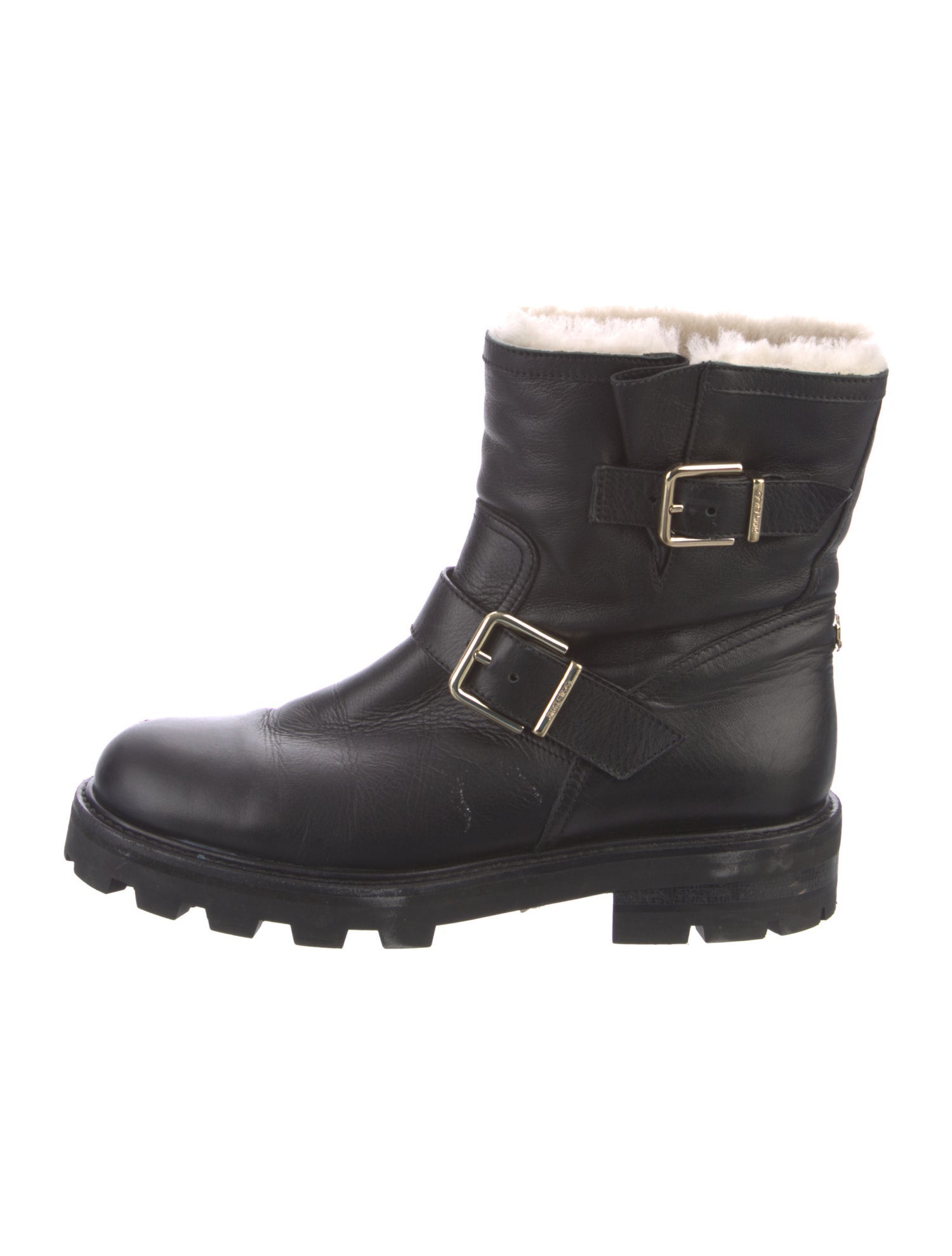 Jimmy Choo Leather Fur Trim Moto Boots