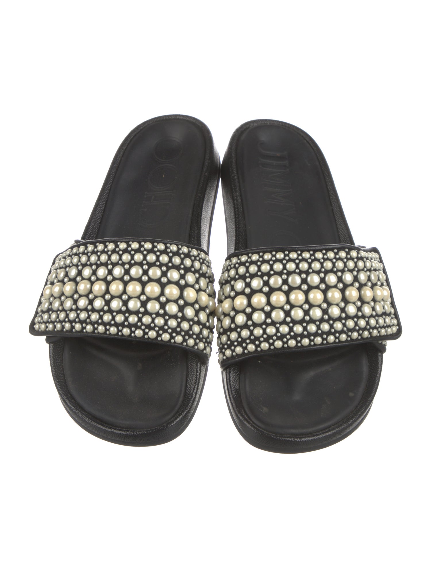 Jimmy Choo Rubber Beaded Accents Slides