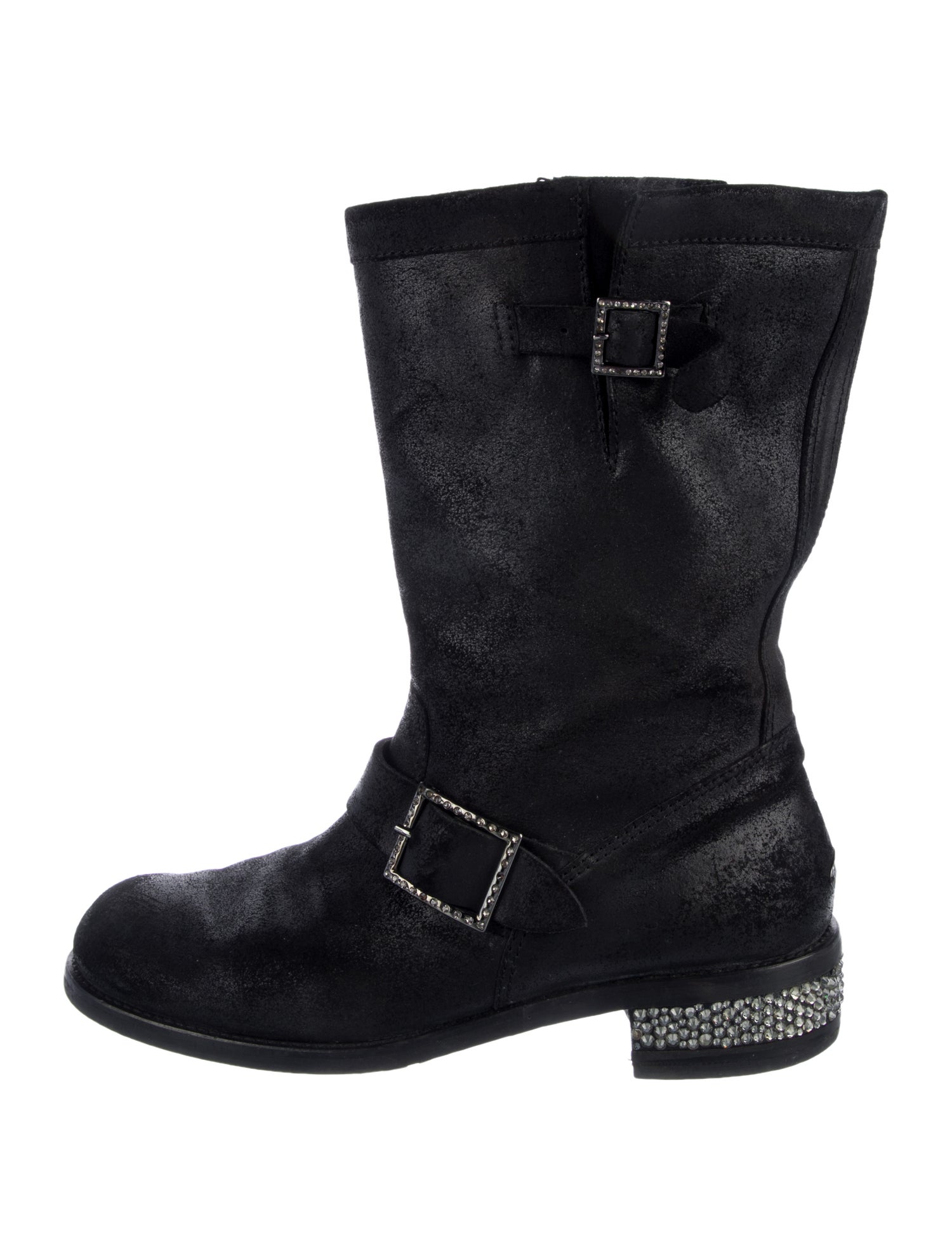 Jimmy Choo Suede Crystal Embellishments Moto Boots