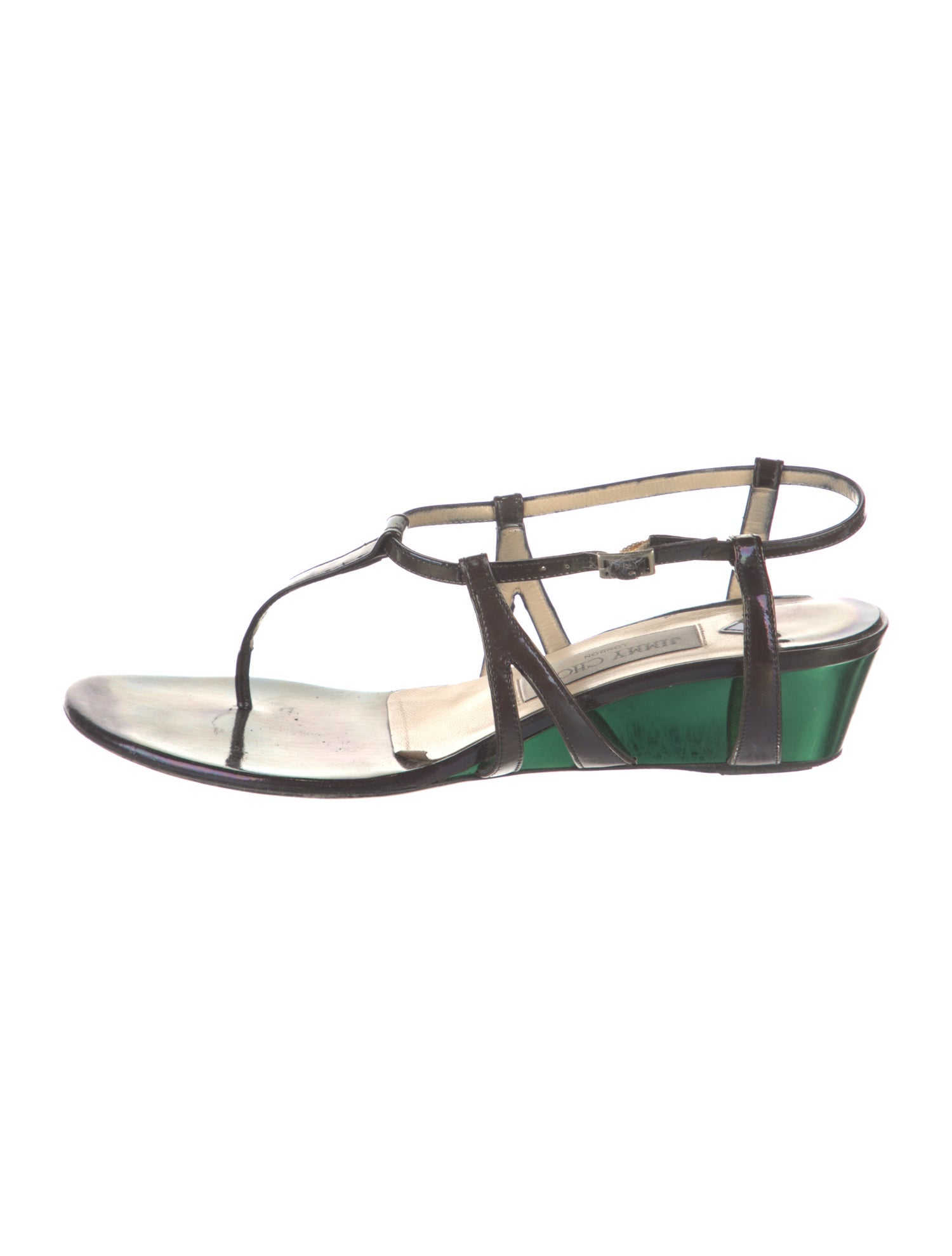 Jimmy Choo Patent Leather Colorblock Pattern Slingback Sandals