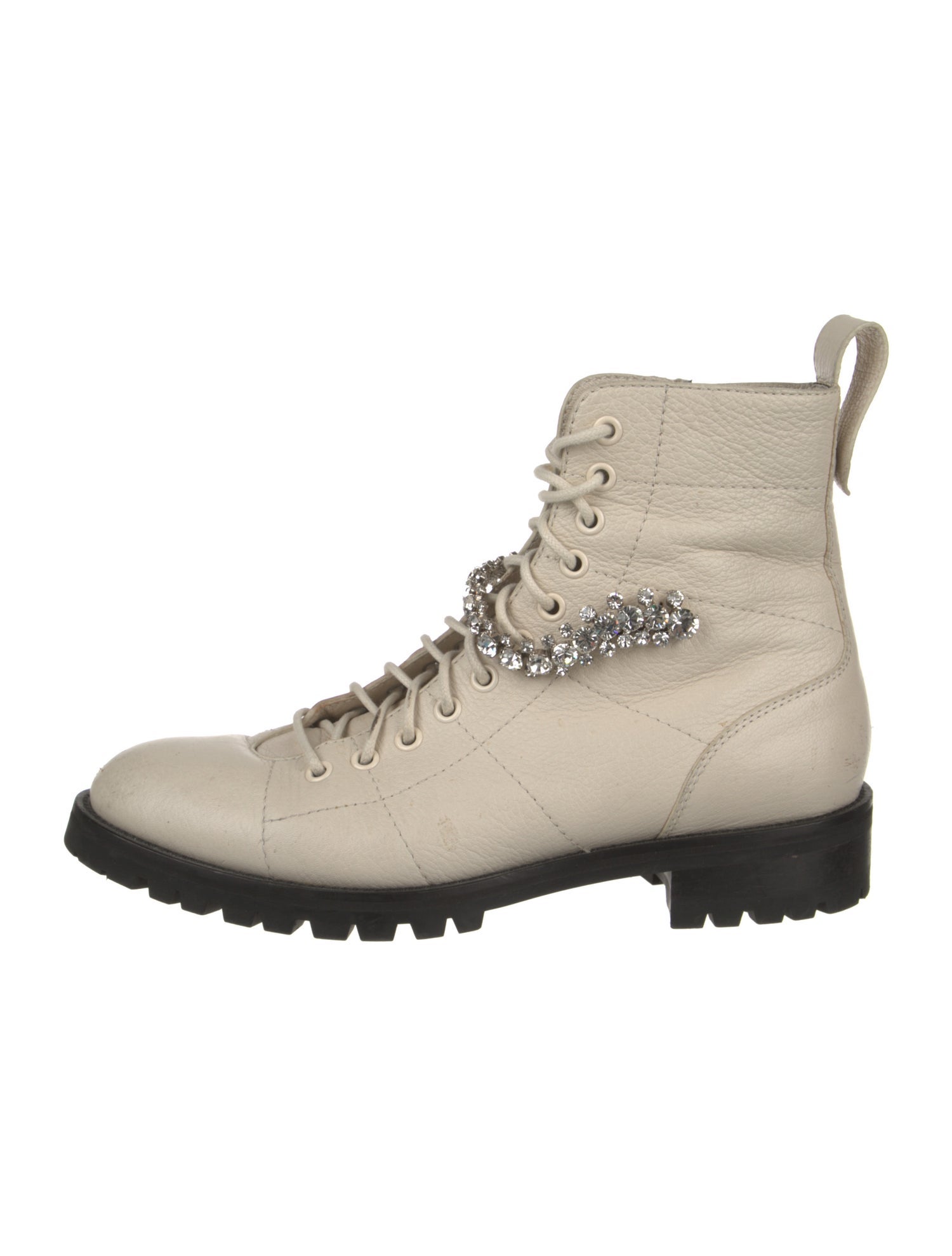 Jimmy Choo Leather Crystal Embellishments Combat Boots