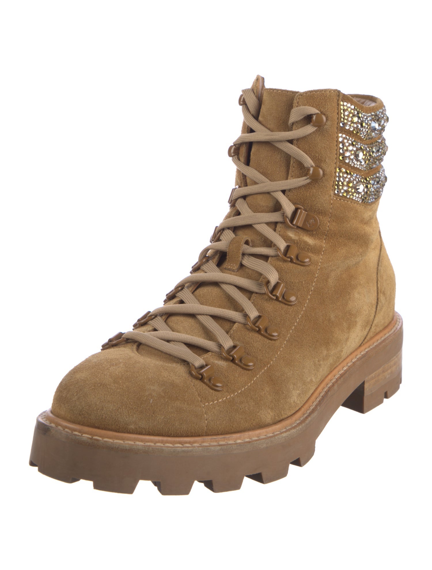 Jimmy Choo Suede Crystal Embellishments Combat Boots