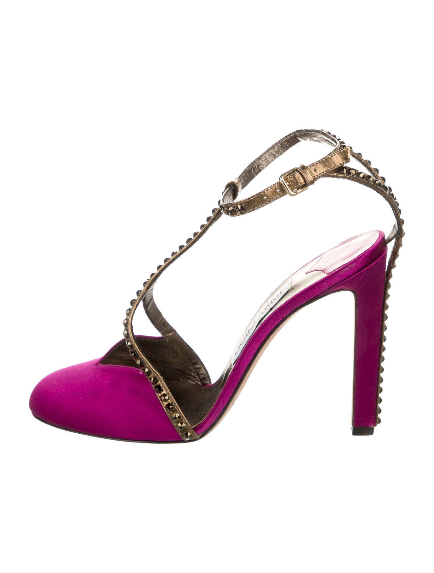 Jimmy Choo Satin Crystal Embellishments T-Strap Pumps