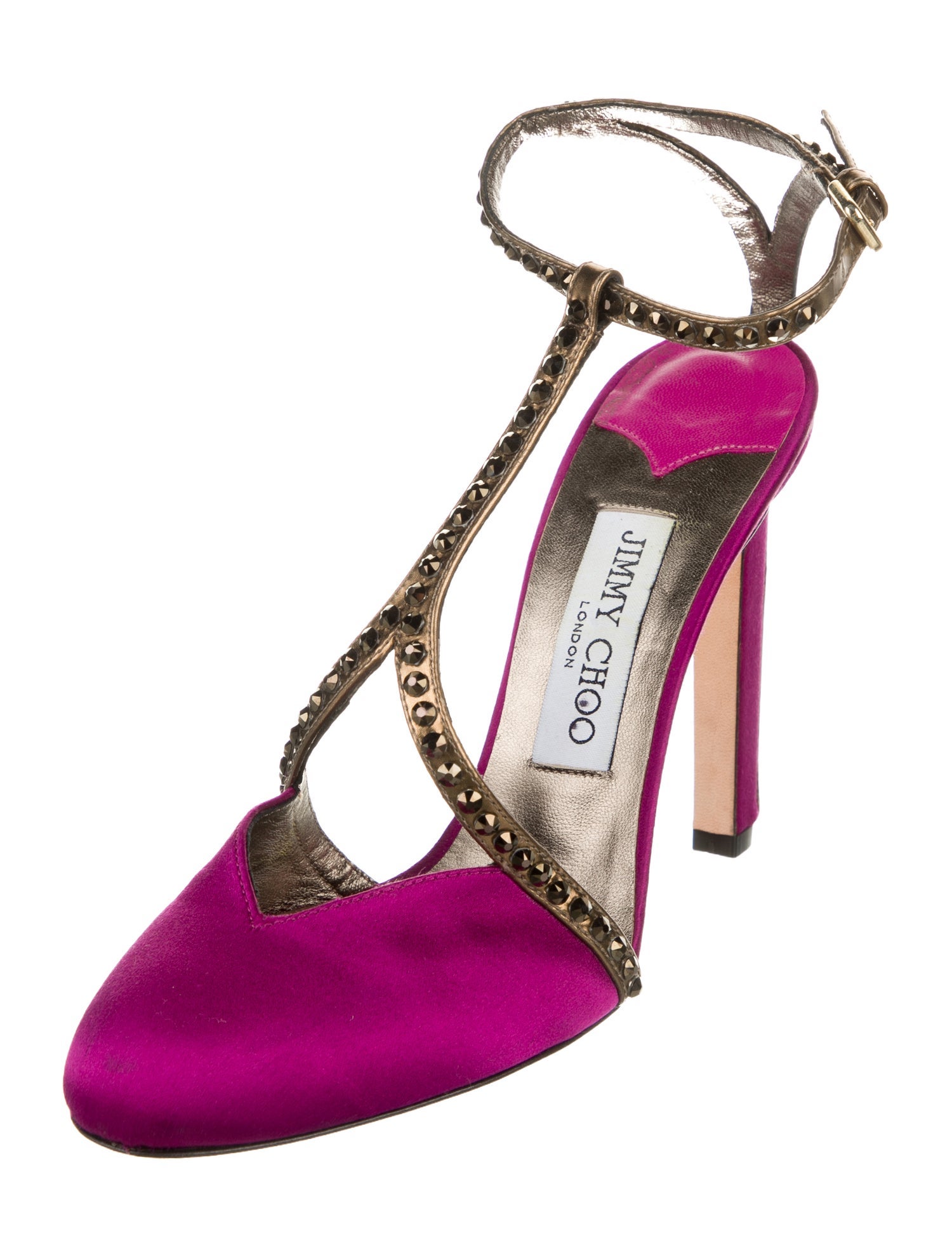 Jimmy Choo Satin Crystal Embellishments T-Strap Pumps