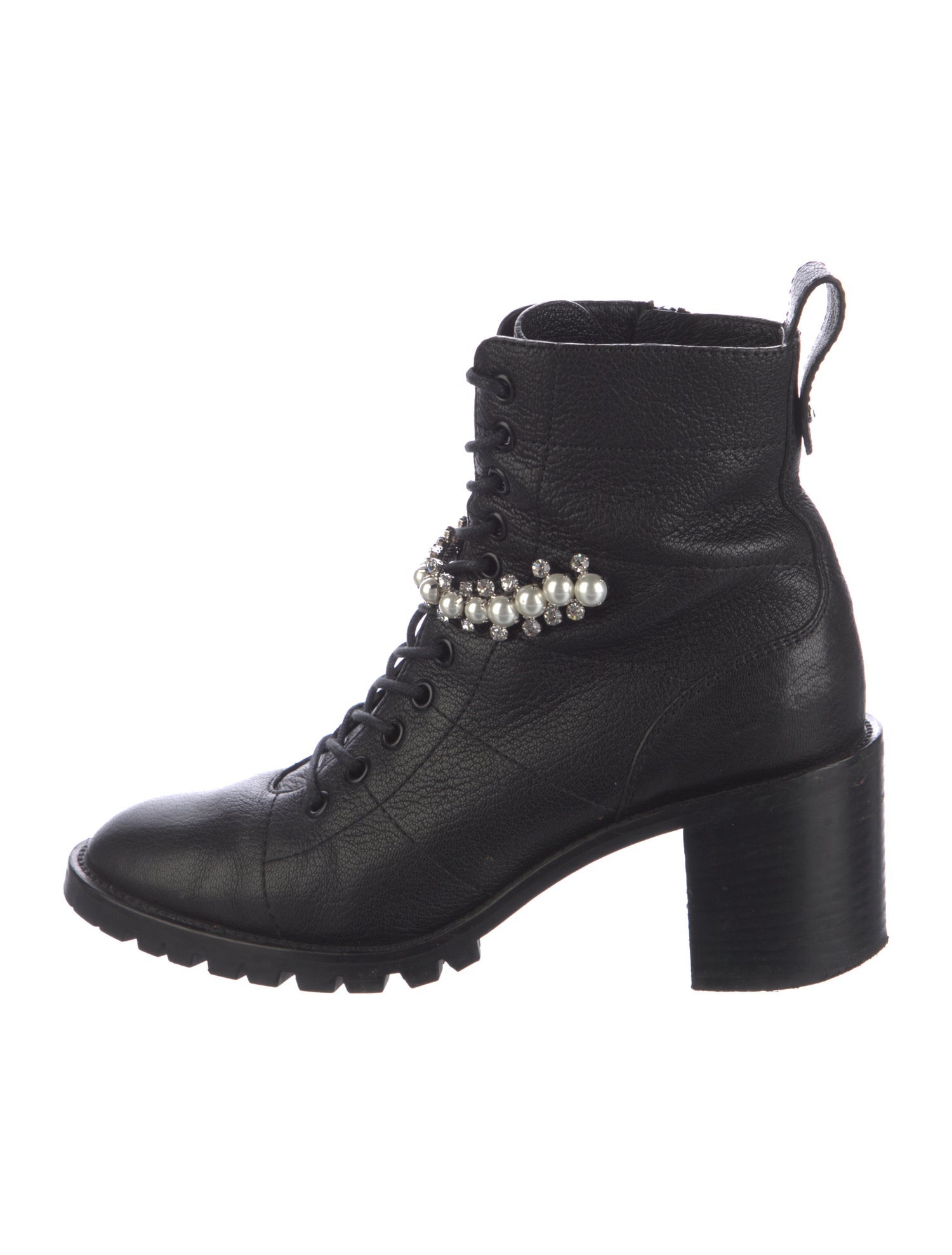 Jimmy Choo Leather Crystal Embellishments Combat Boots