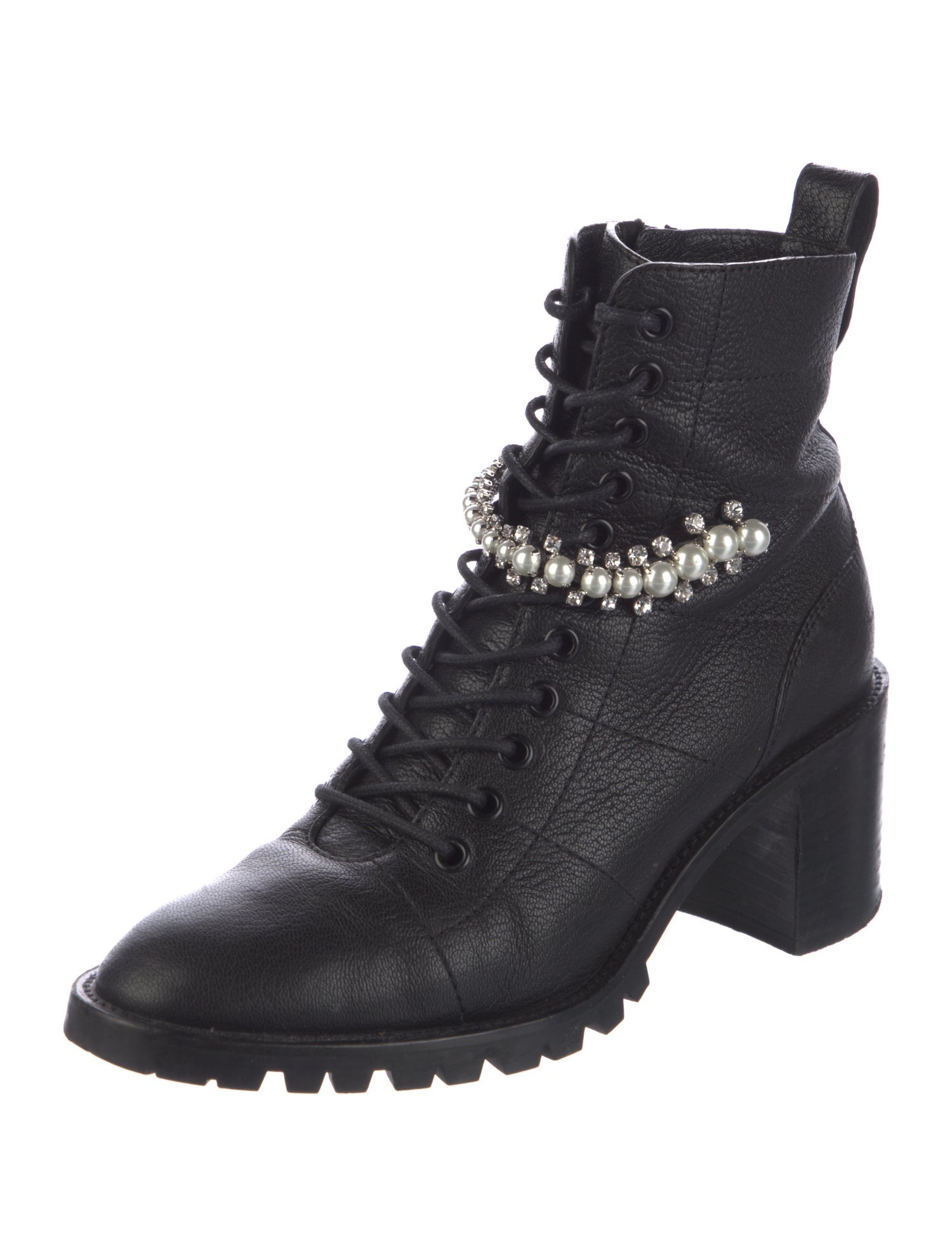 Jimmy Choo Leather Crystal Embellishments Combat Boots