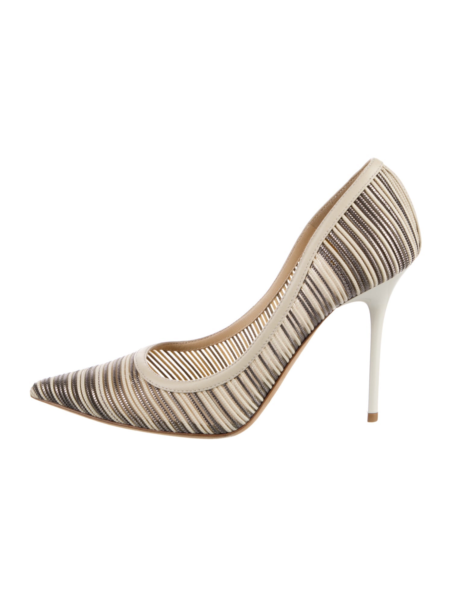Jimmy Choo Striped Leather Trim Embellishment Pumps