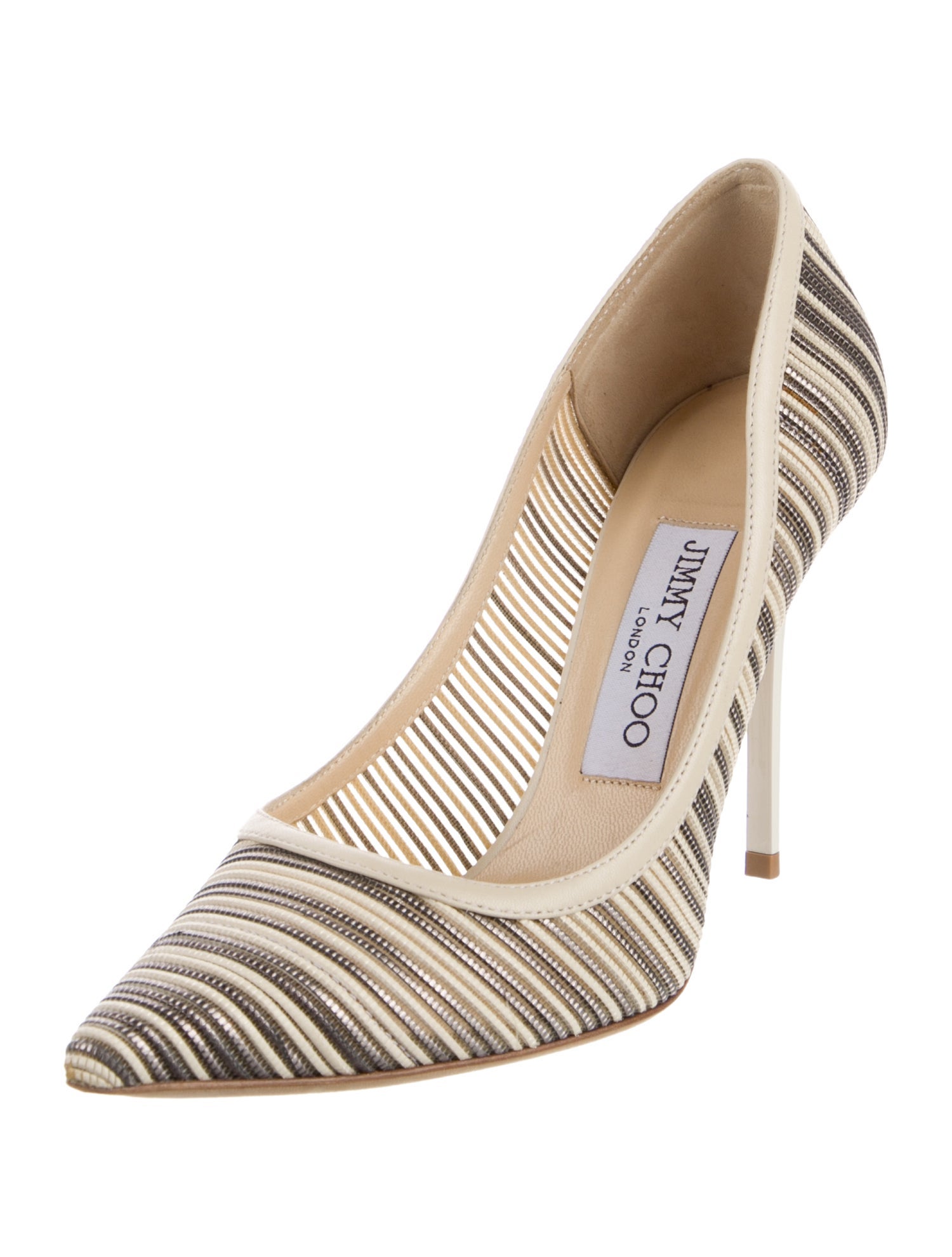 Jimmy Choo Striped Leather Trim Embellishment Pumps