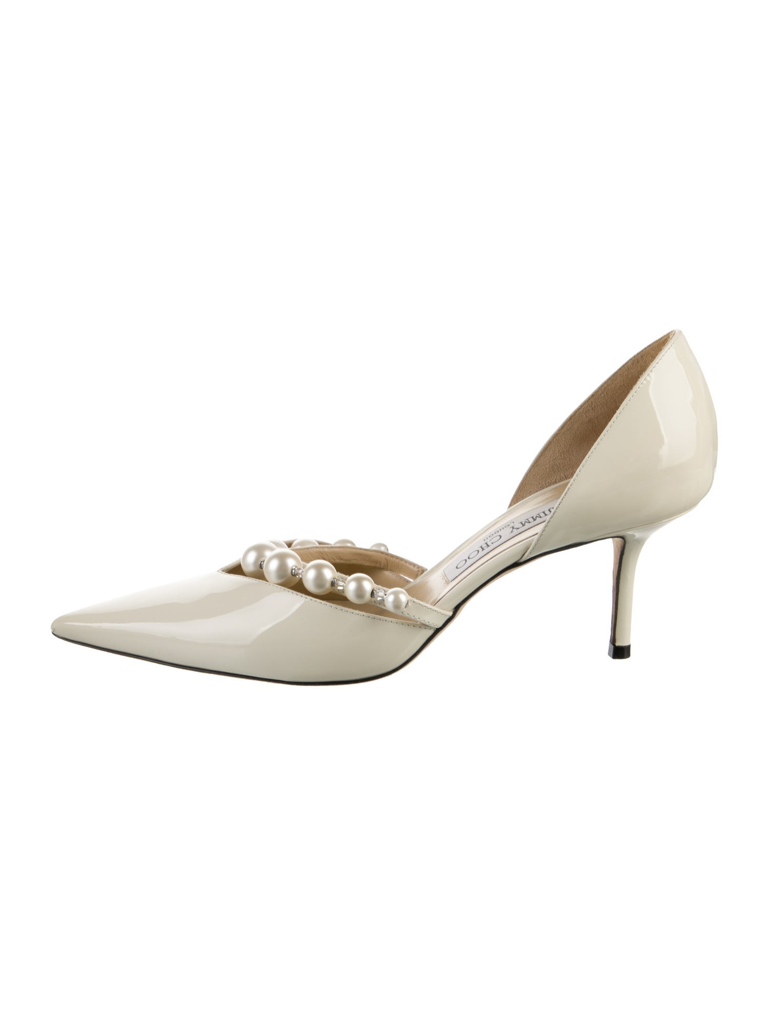 Jimmy Choo Faux Pearl Accents Patent Leather D'Orsay Pumps
