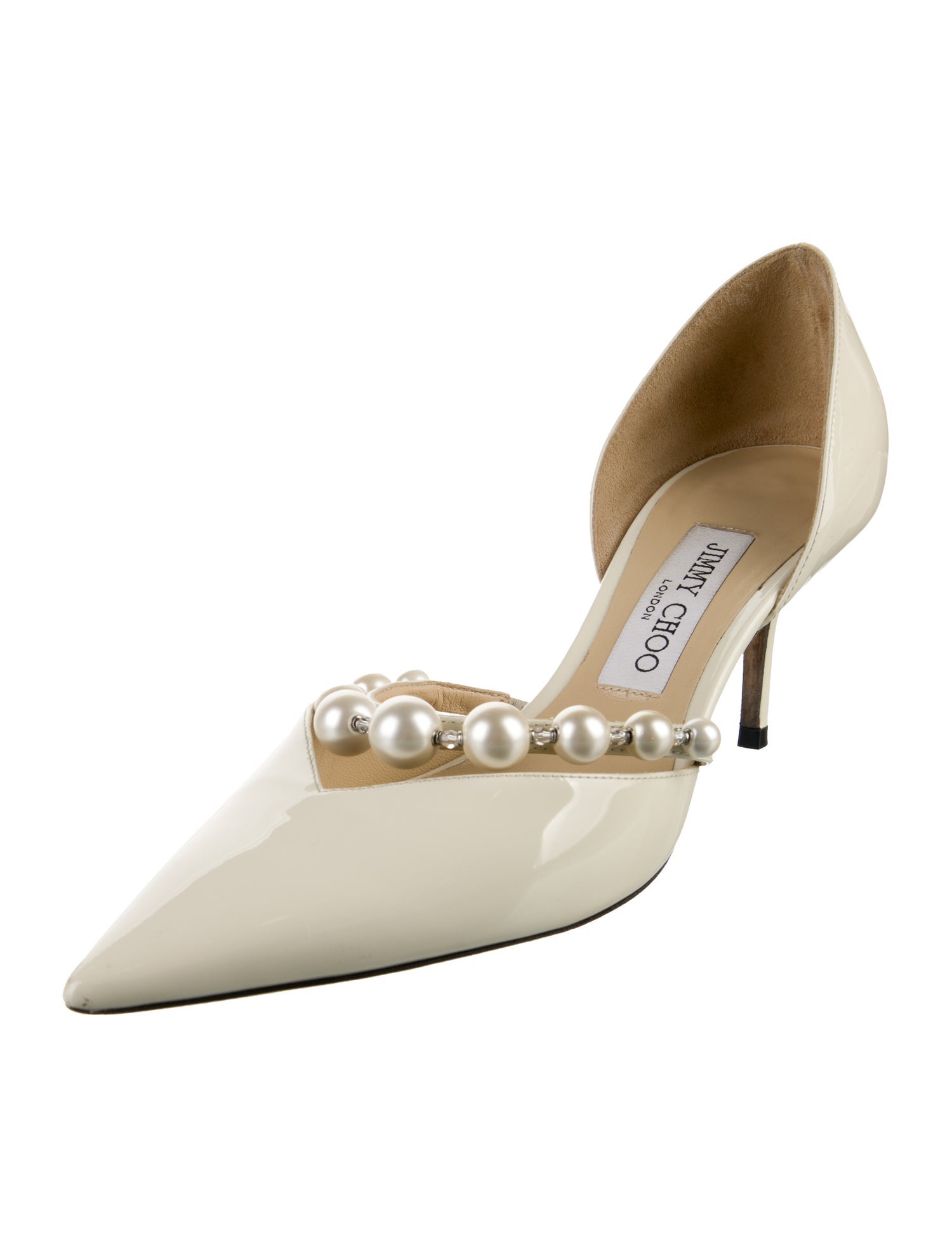Jimmy Choo Faux Pearl Accents Patent Leather D'Orsay Pumps