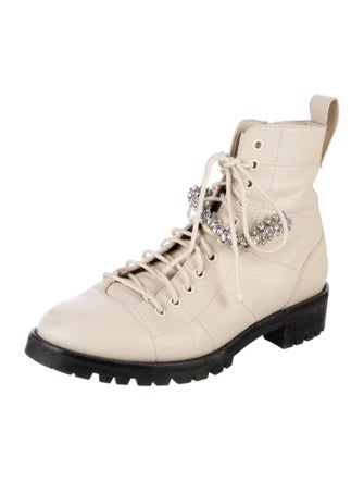 Jimmy Choo Leather Crystal Embellishments Combat Boots