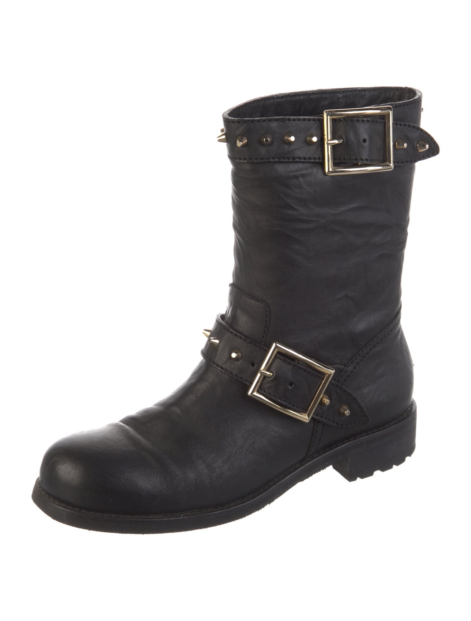 Jimmy Choo Leather Studded Accents Moto Boots
