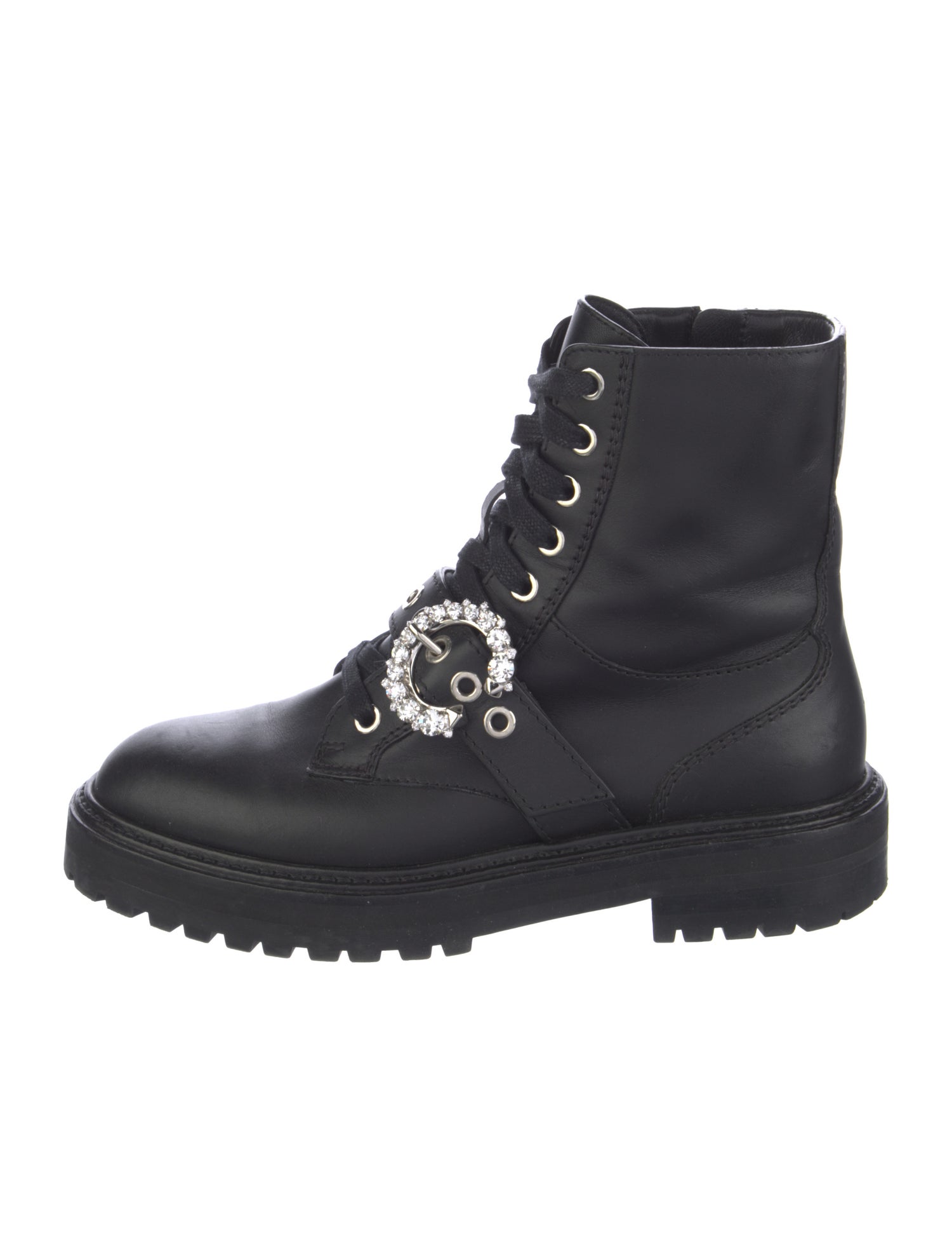 Jimmy Choo Leather Crystal Embellishments Combat Boots