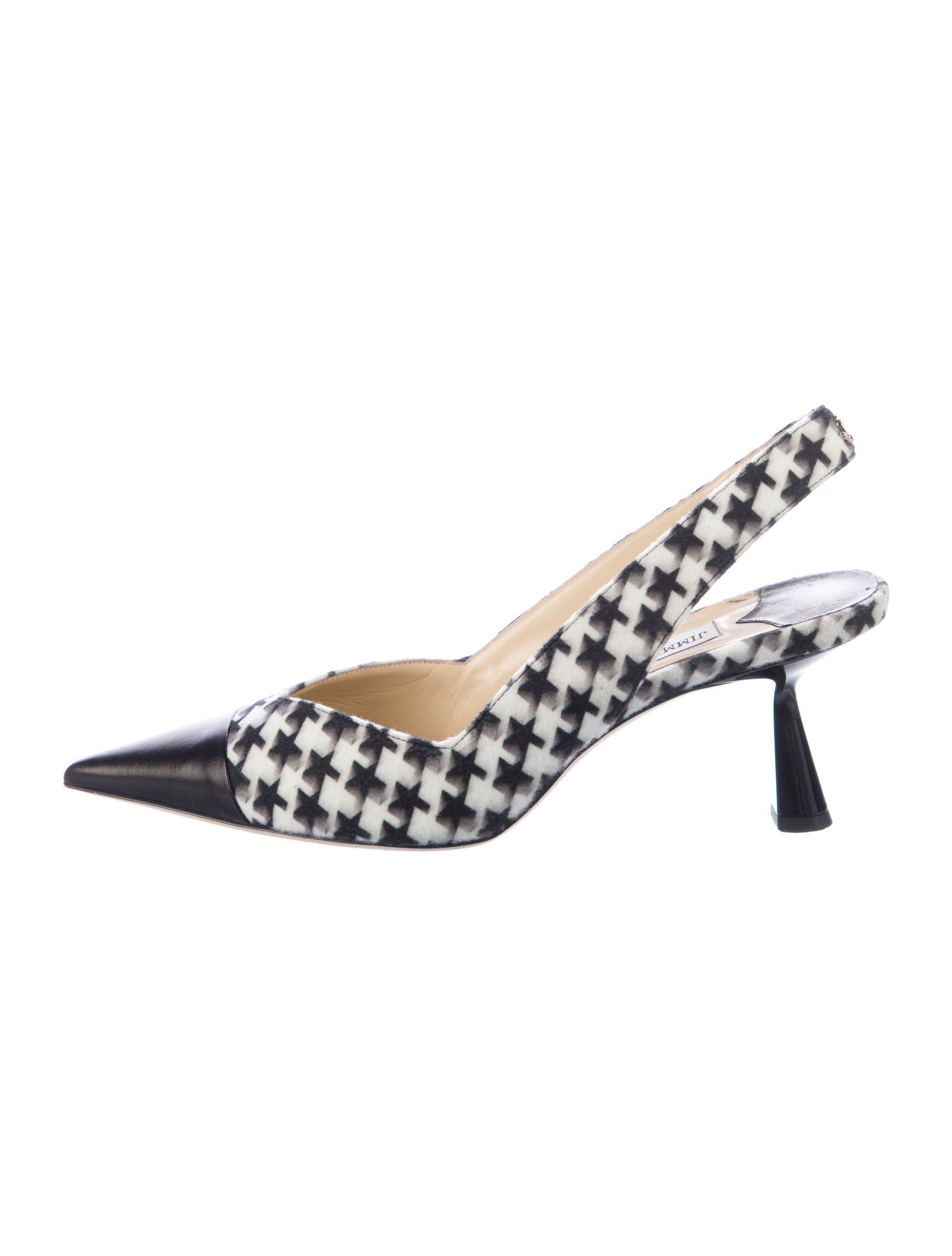 Jimmy Choo Houndstooth Print Leather Trim Embellishment Slingback Pumps