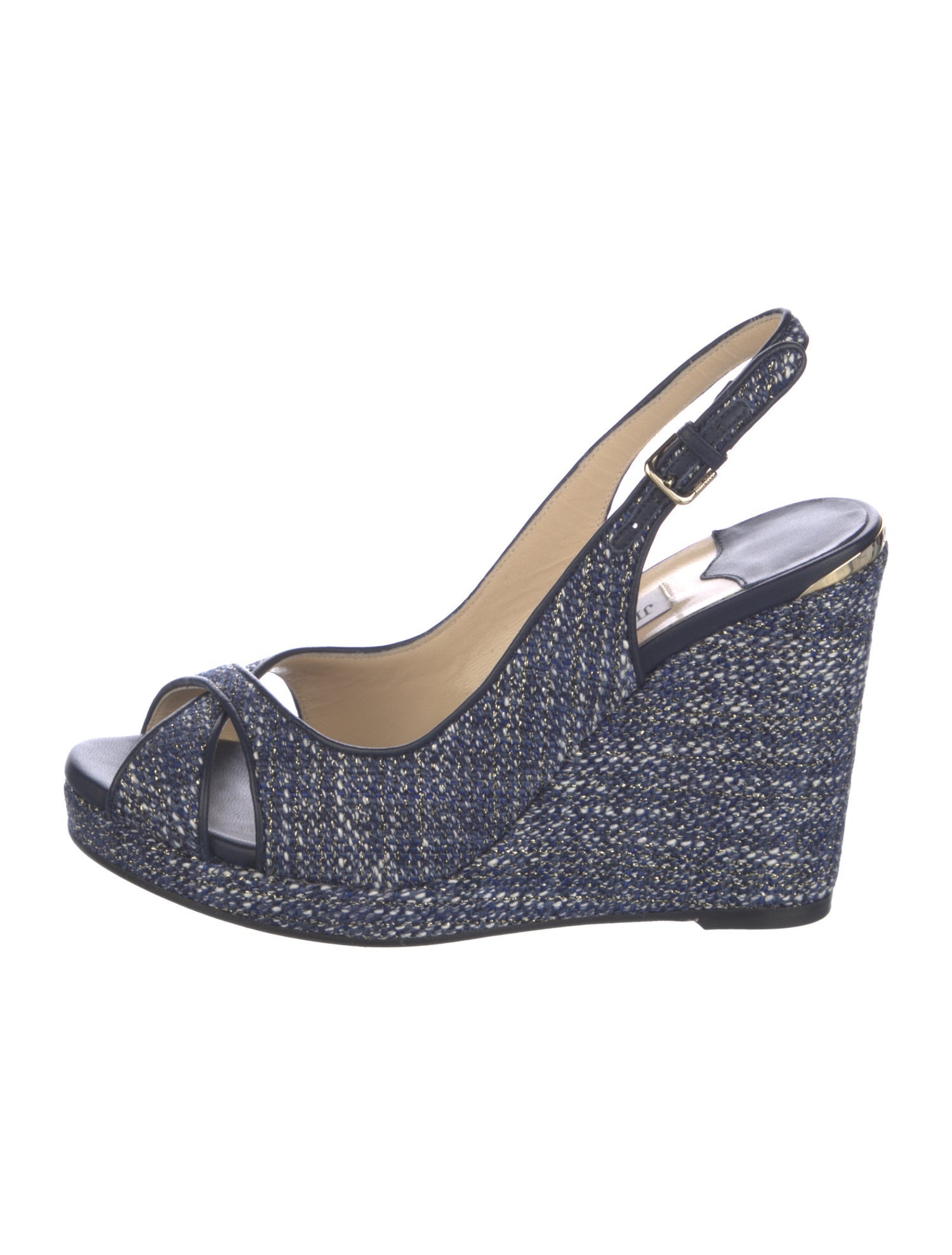 Jimmy Choo Patterned Leather Trim Embellishment Slingback Sandals