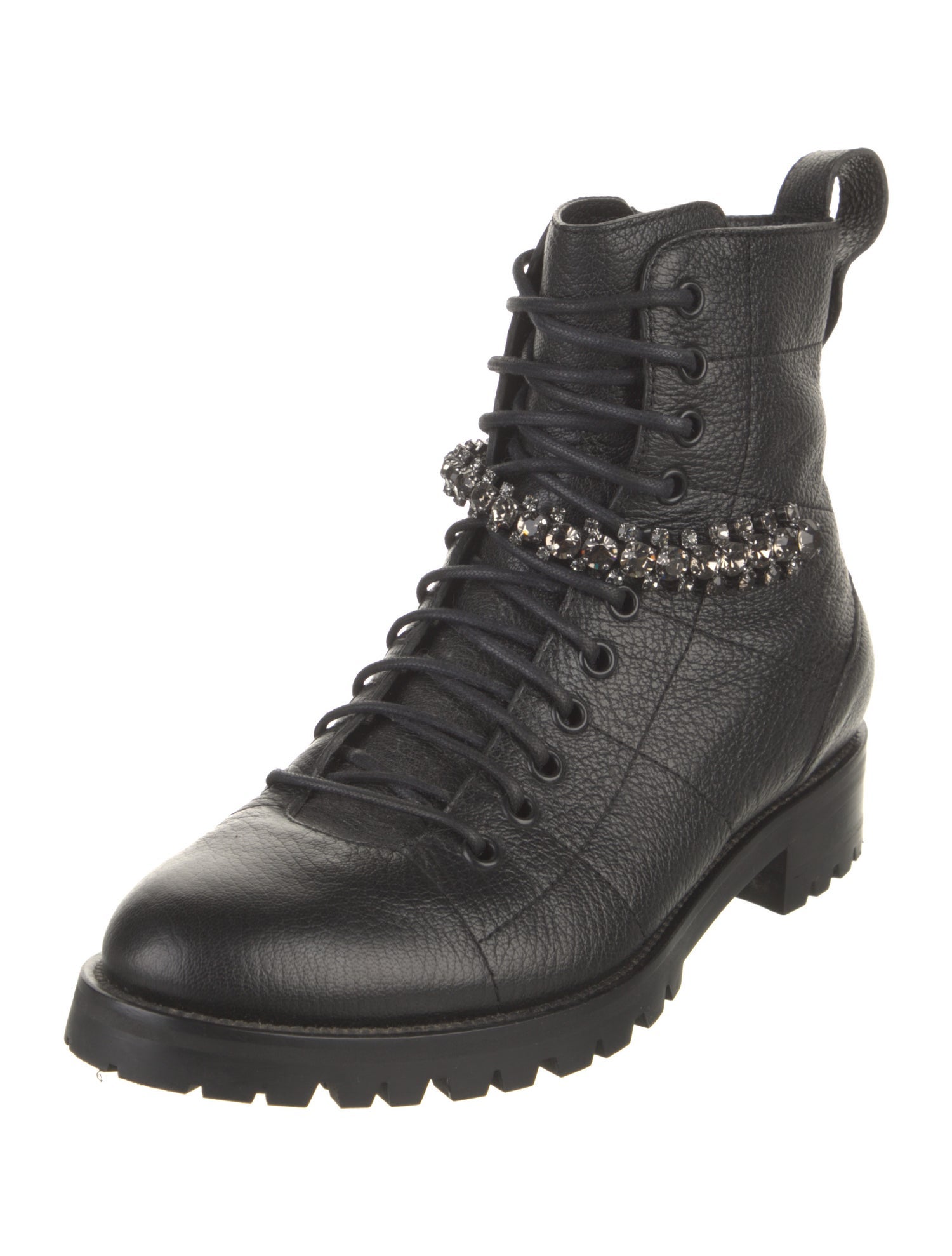 Jimmy Choo Leather Crystal Embellishments Combat Boots