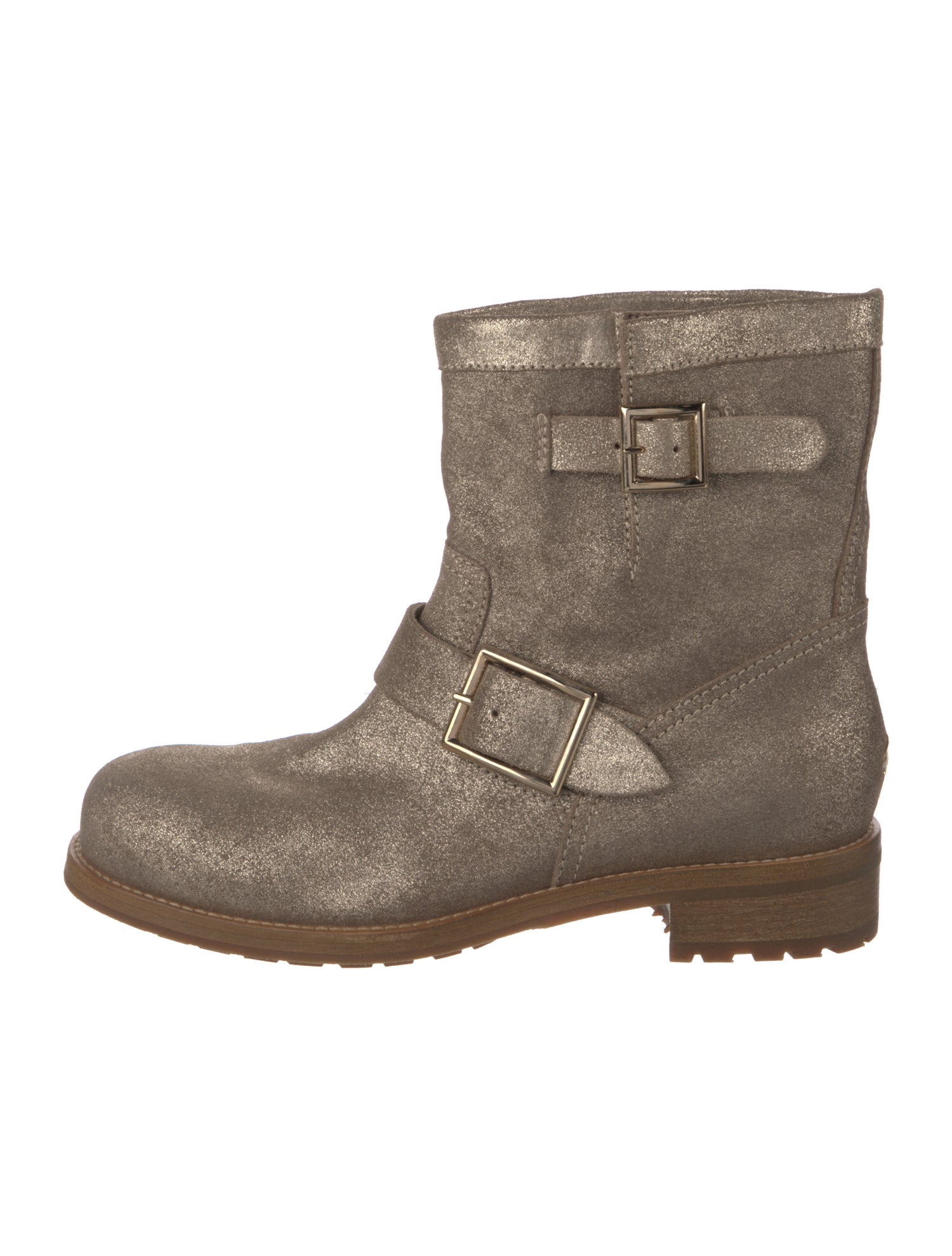 Jimmy Choo Nubuck Glitter Accents Moto Boots