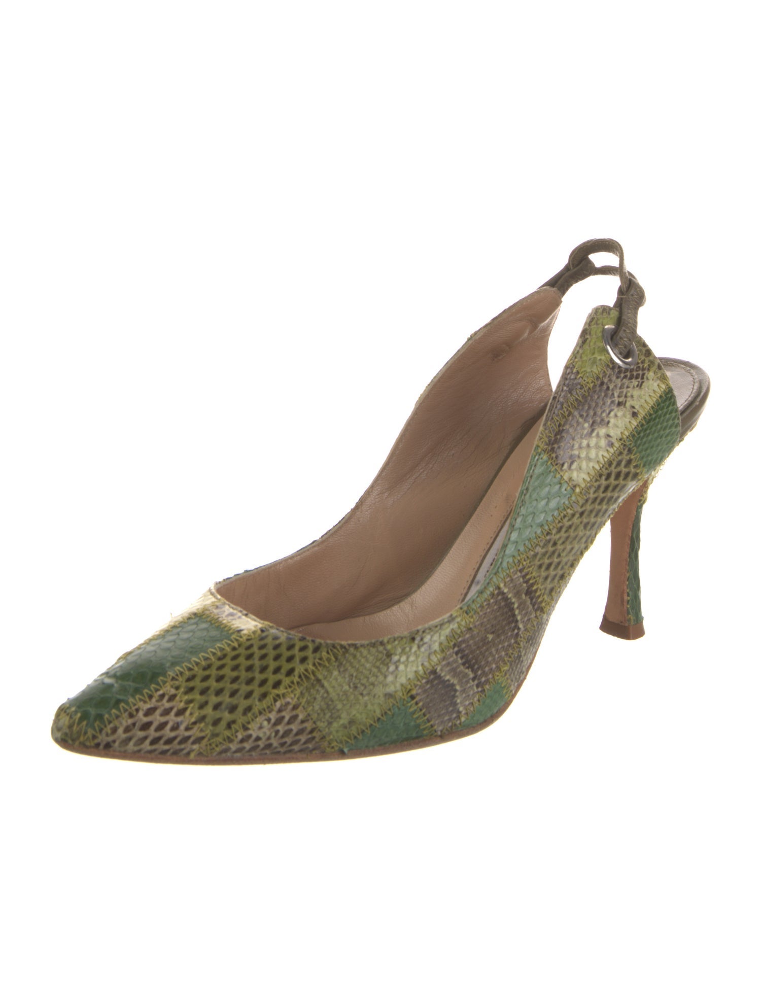 Manolo Blahnik Leather Animal Print Slingback Pumps