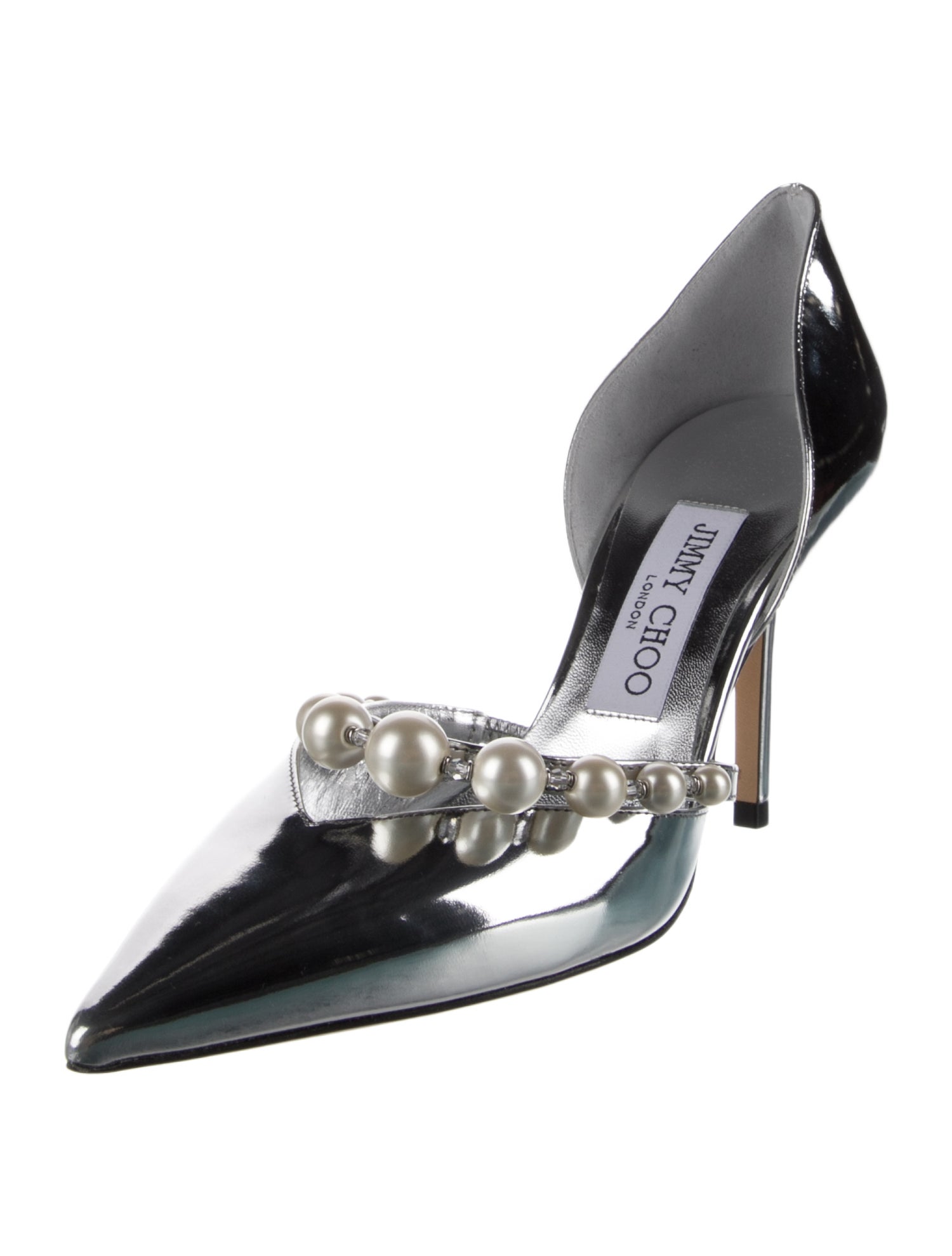 Jimmy Choo Faux Pearl Accents Patent Leather D'Orsay Pumps