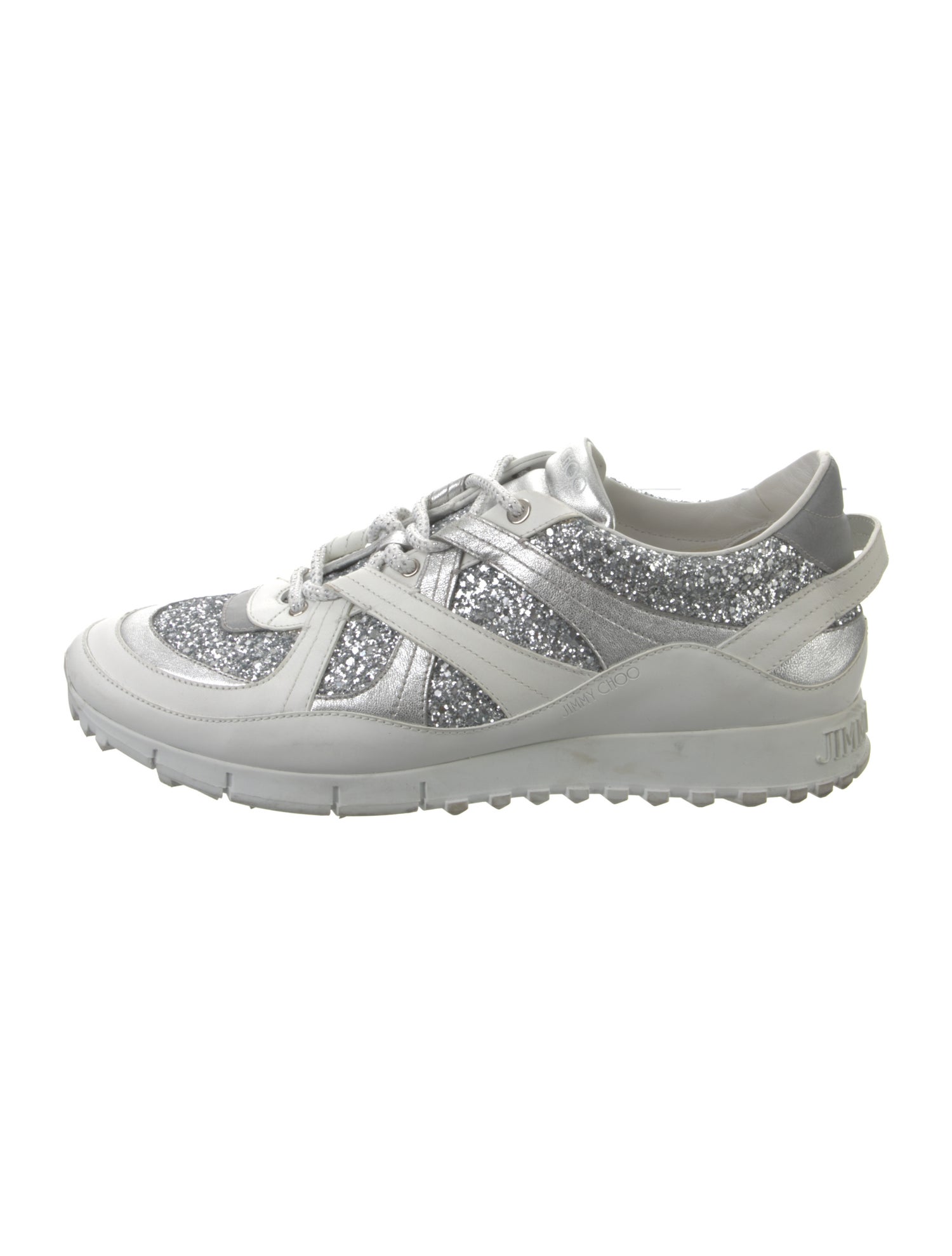 Jimmy Choo Leather Glitter Accents Sneakers