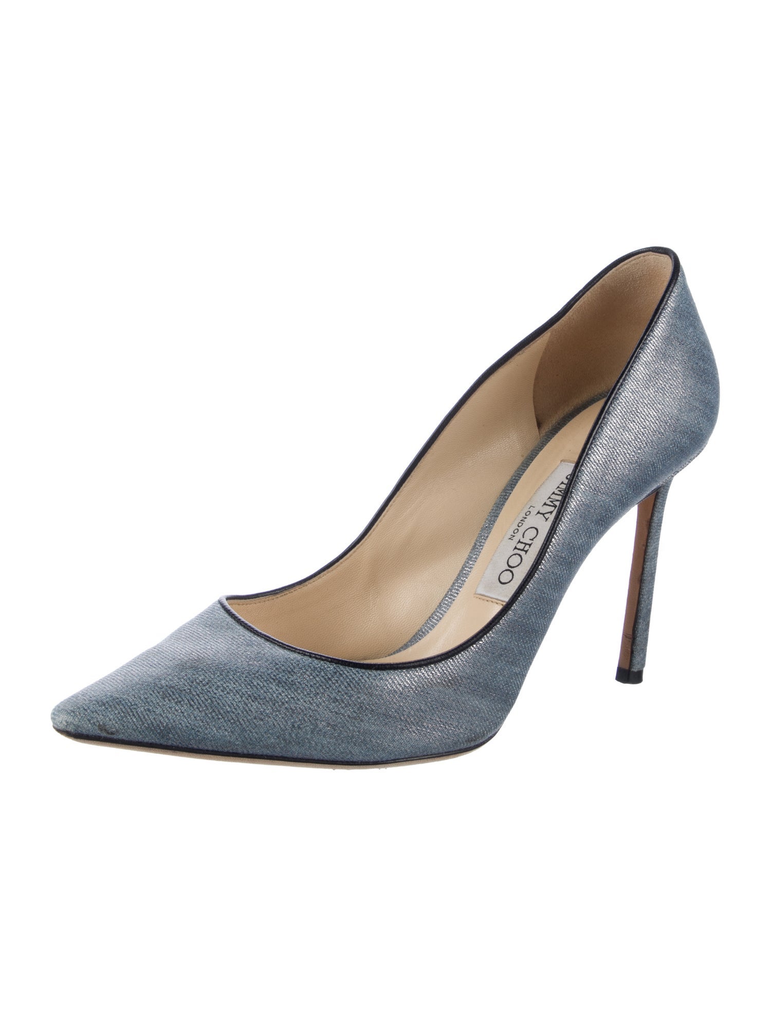 Jimmy Choo Denim Leather Trim Embellishment Pumps