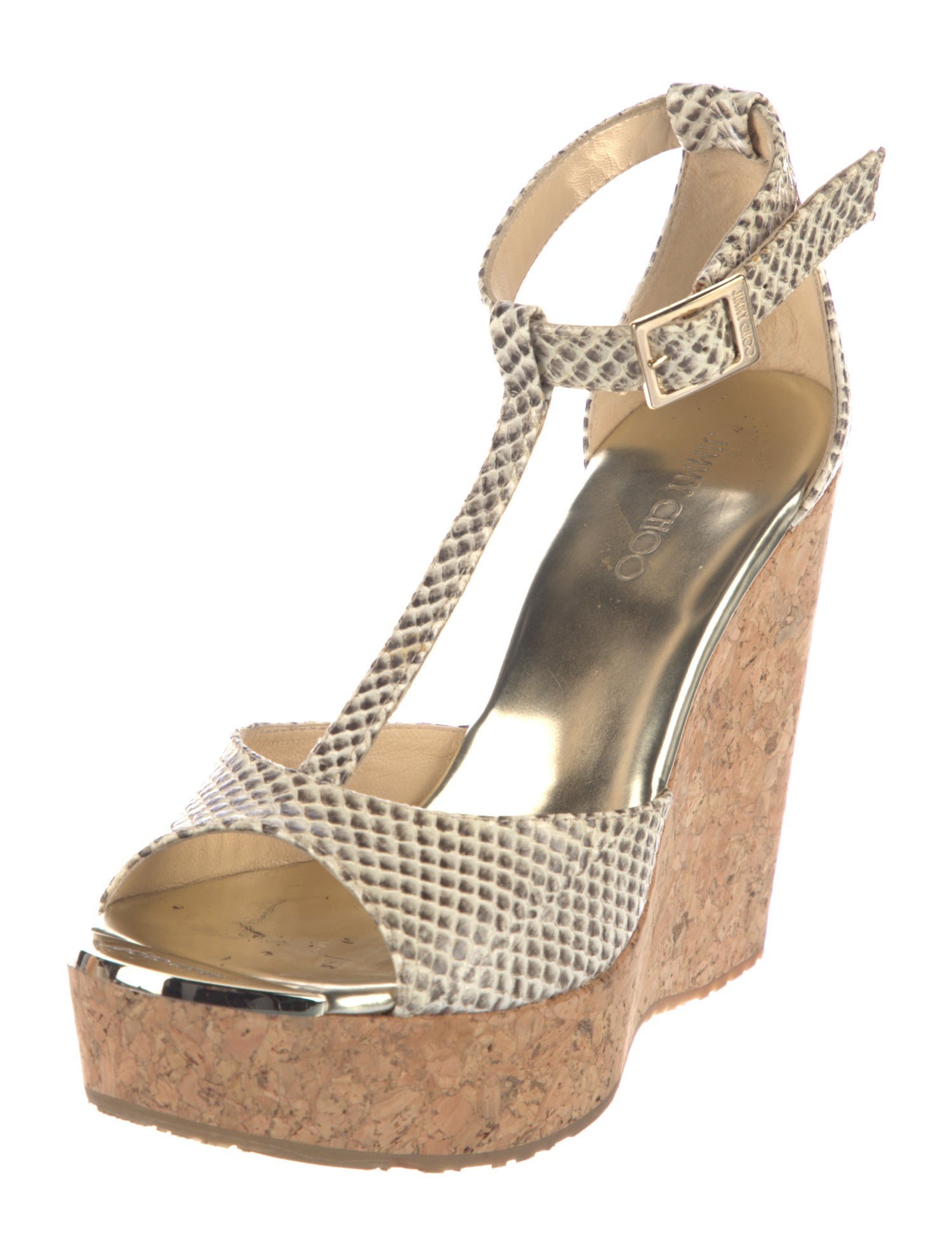 Jimmy Choo Embossed Leather Animal Print T-Strap Sandals