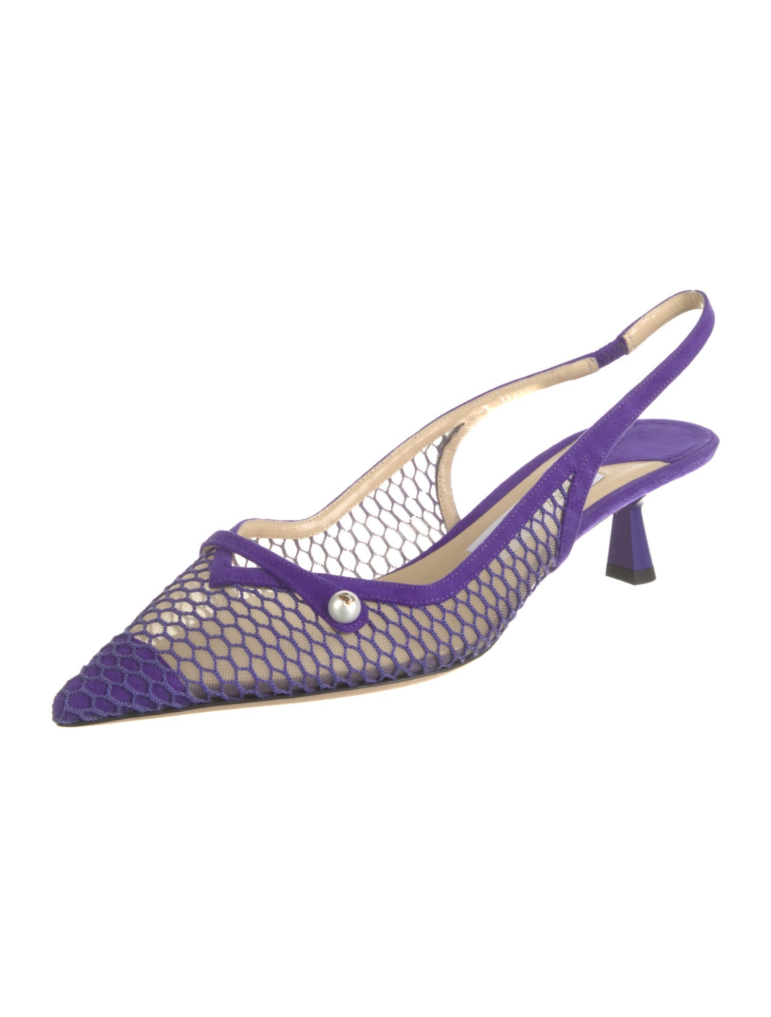 Jimmy Choo Faux Pearl Accents Suede Slingback Pumps