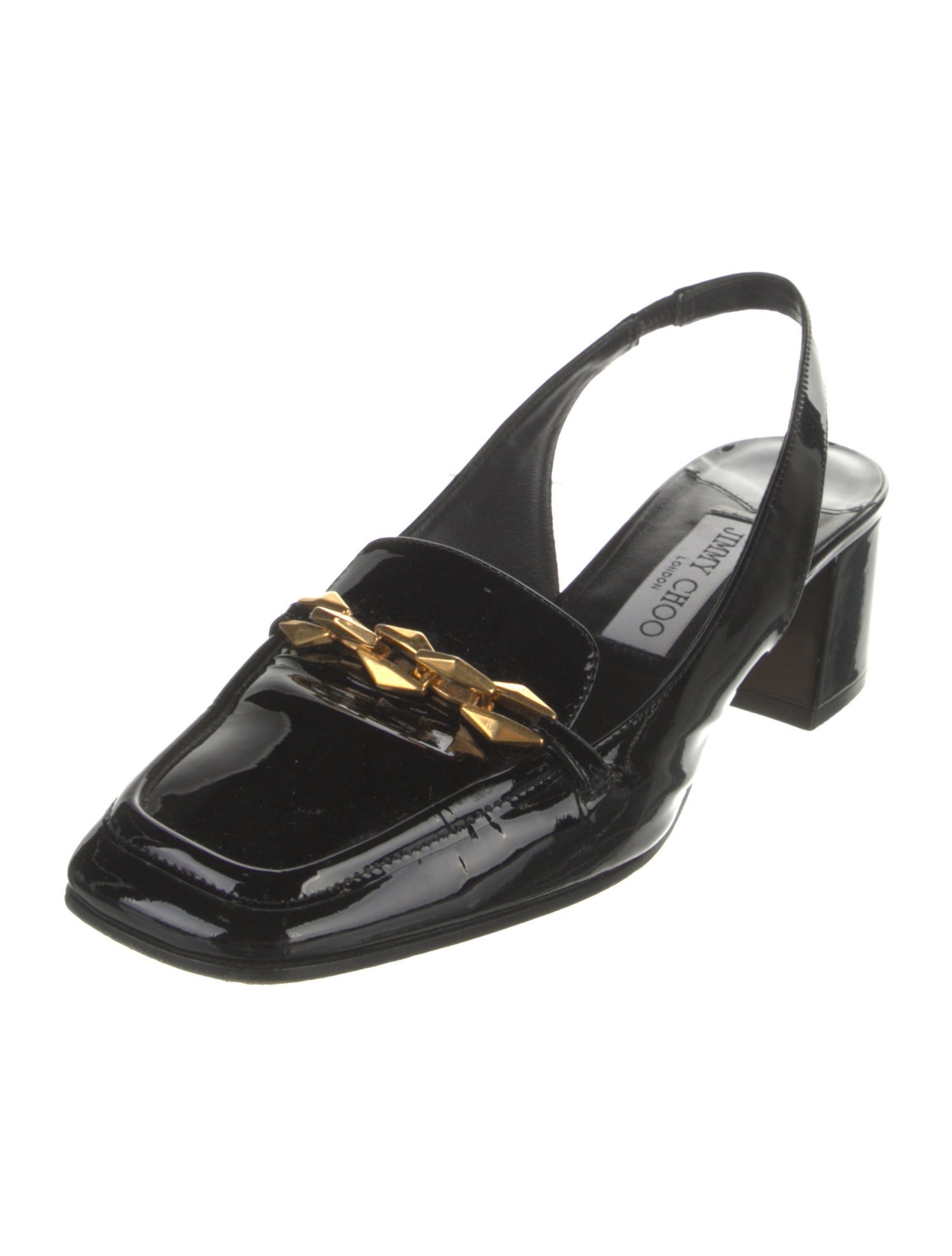 Jimmy Choo Patent Leather Chain-Link Accents Slingback Pumps