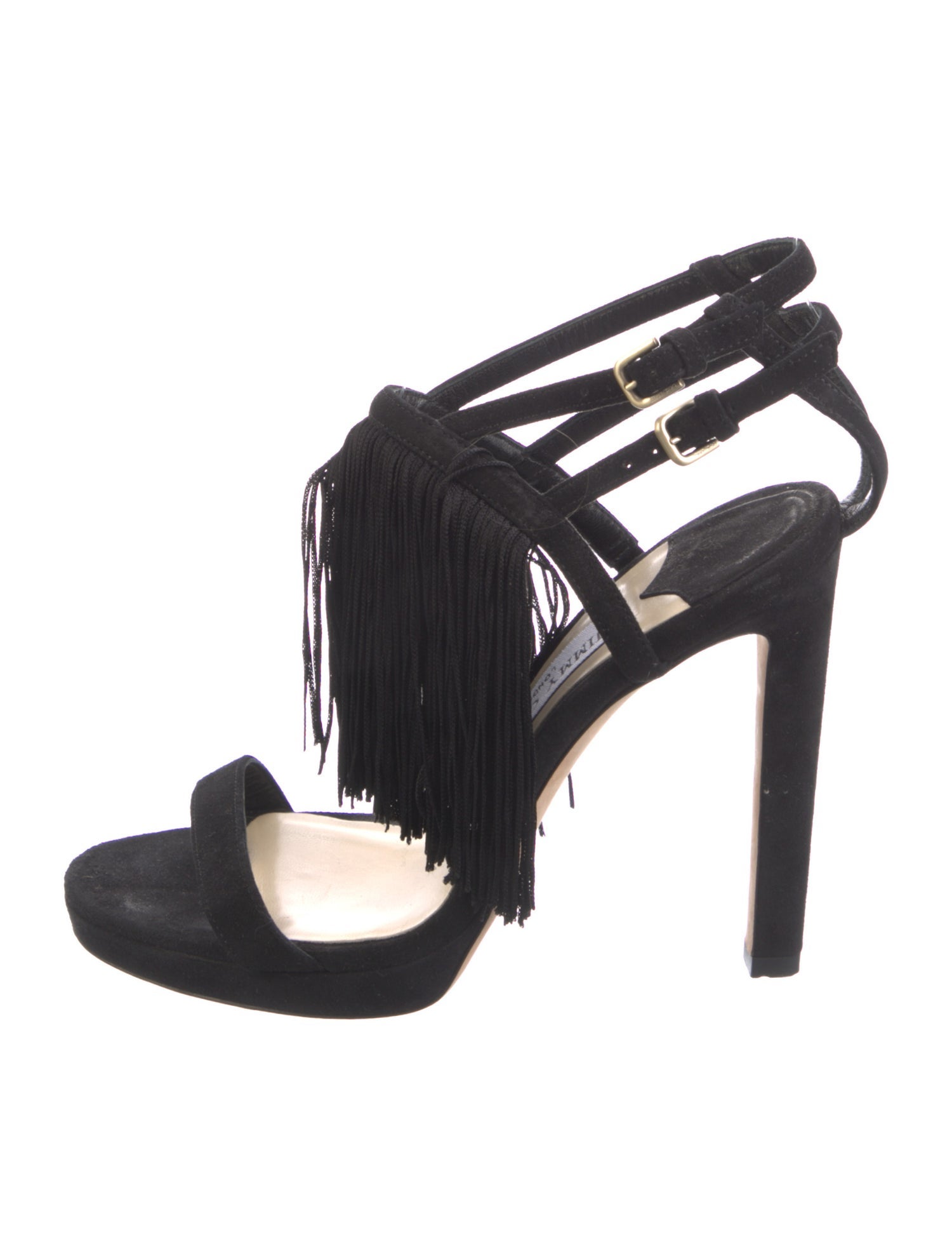 Jimmy Choo Suede Fringe Trim Accent Slingback Sandals