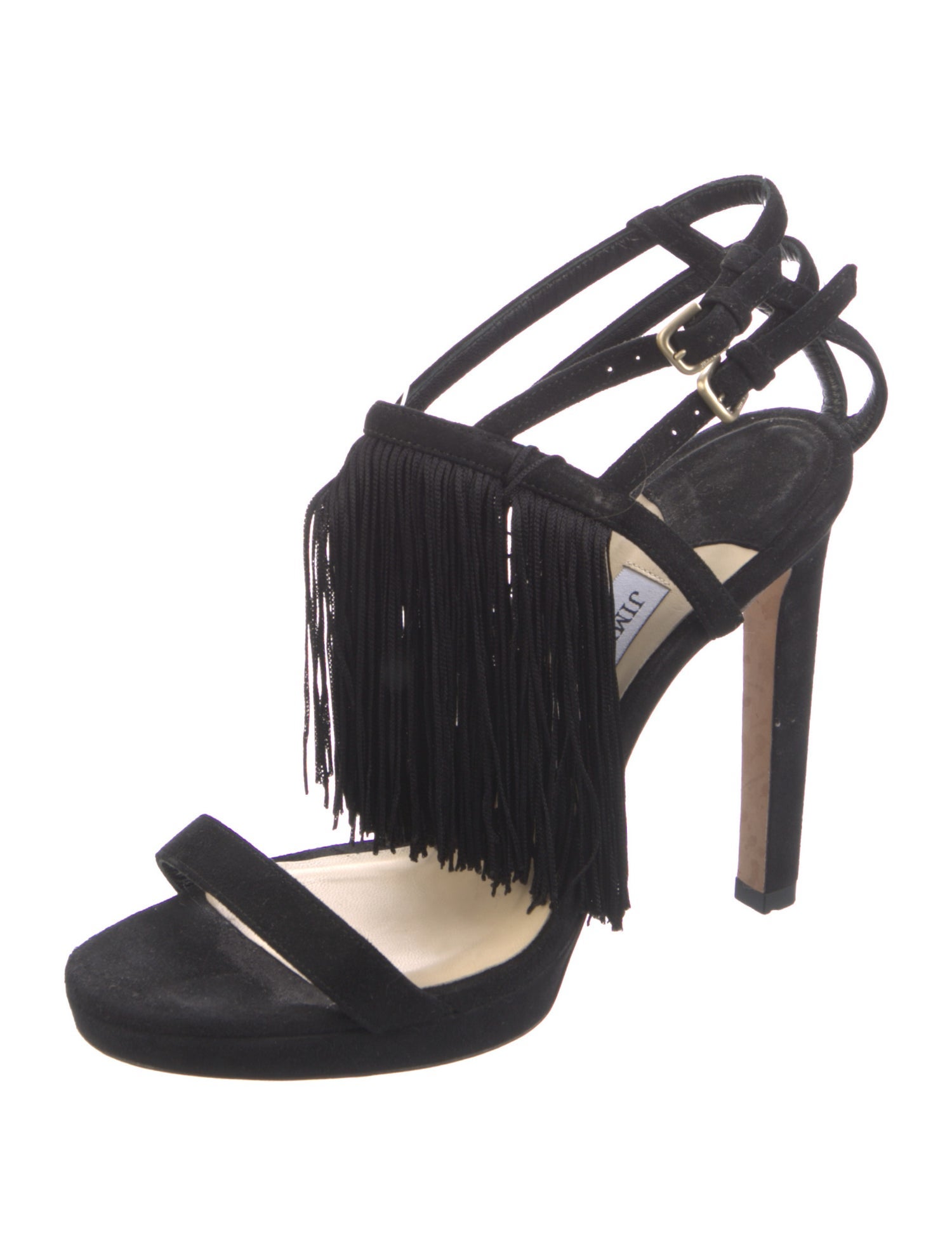 Jimmy Choo Suede Fringe Trim Accent Slingback Sandals