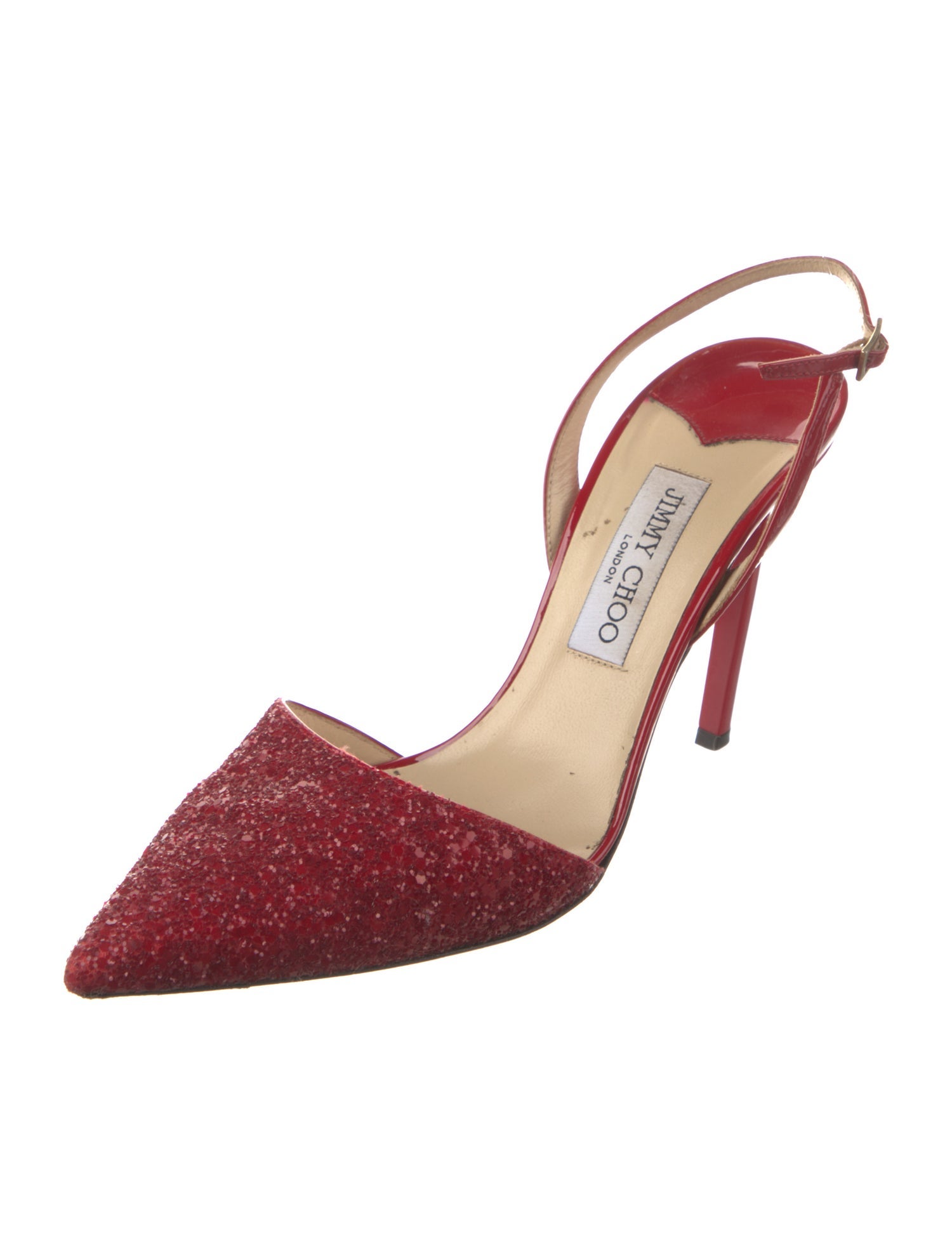 Jimmy Choo Patent Leather Glitter Accents Slingback Pumps