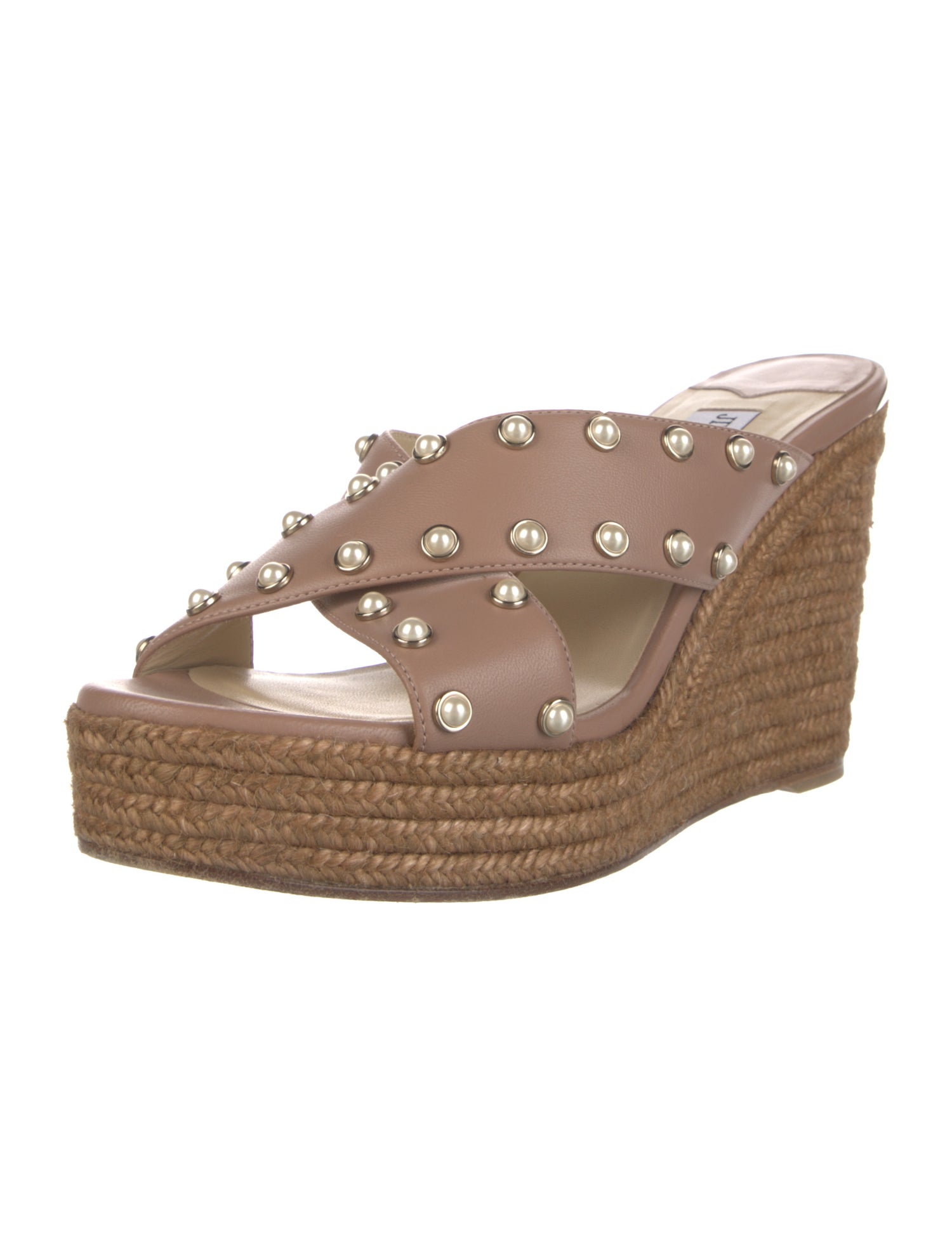 Jimmy Choo Faux Pearl Accents Leather Espadrilles