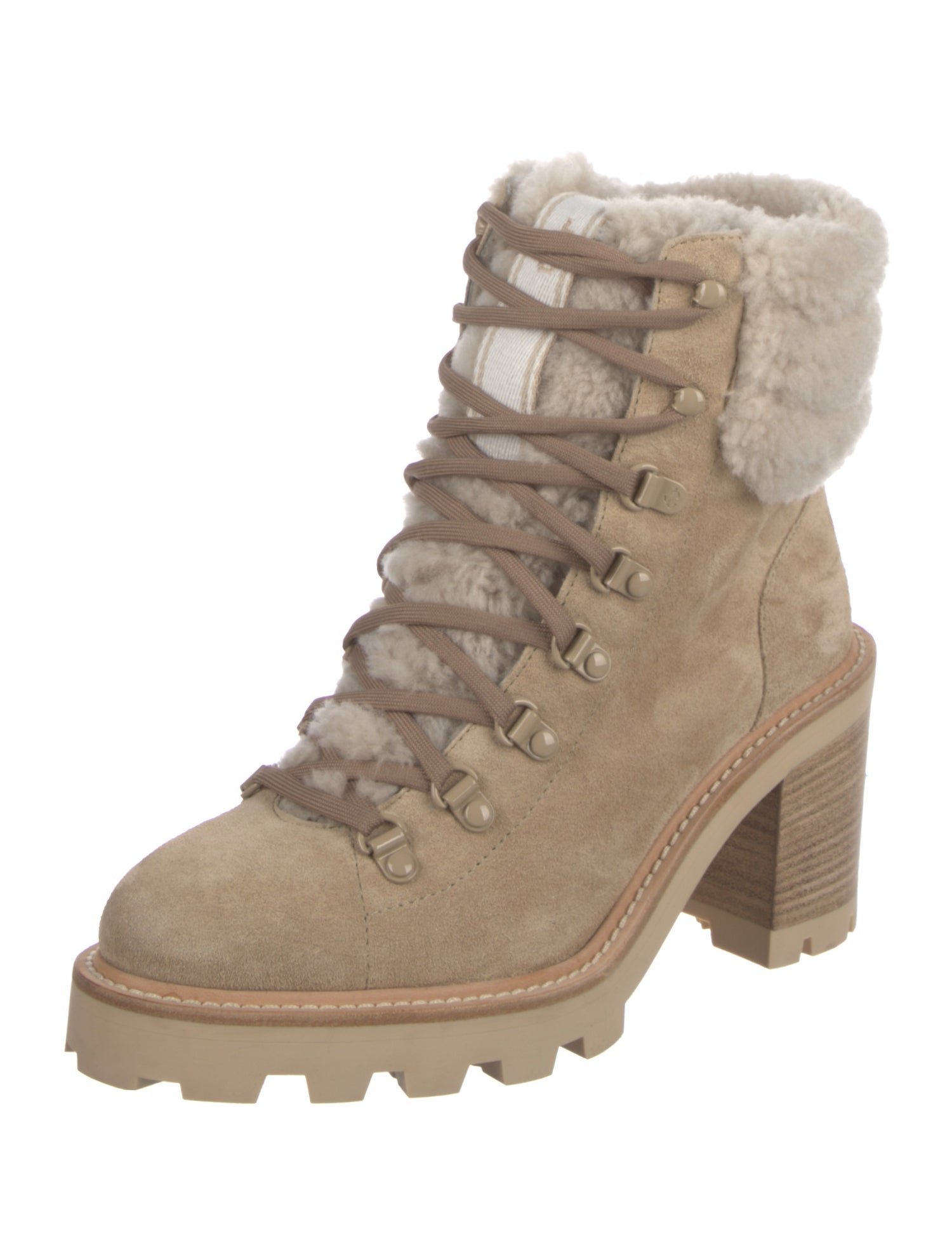 Jimmy Choo Suede Fur Trim Combat Boots