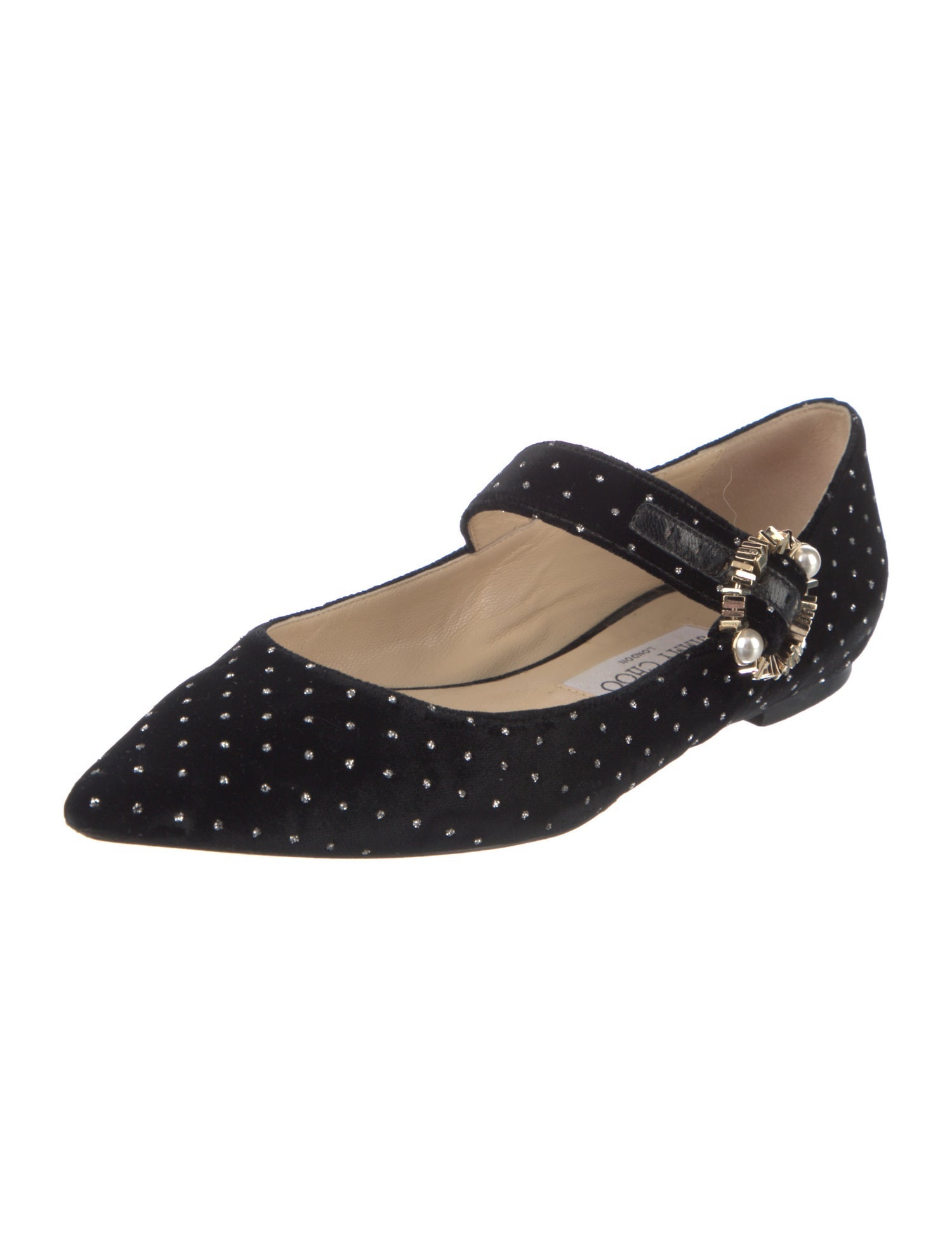 Jimmy Choo Velvet Crystal Embellishments Mary Jane Flats