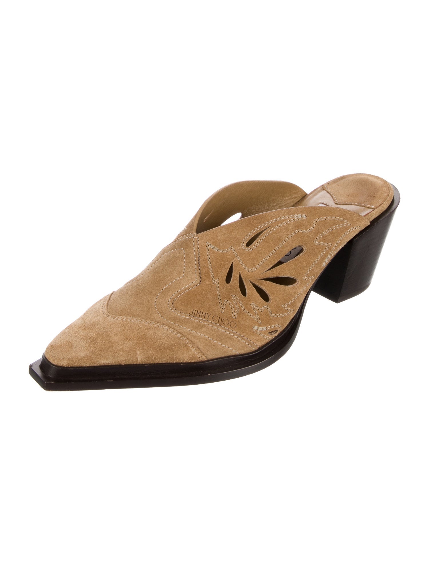 Jimmy Choo Suede Lasercut Accents Mules