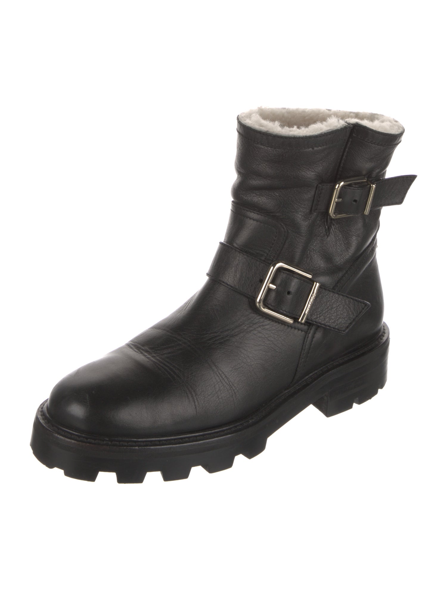Jimmy Choo Leather Fur Trim Moto Boots