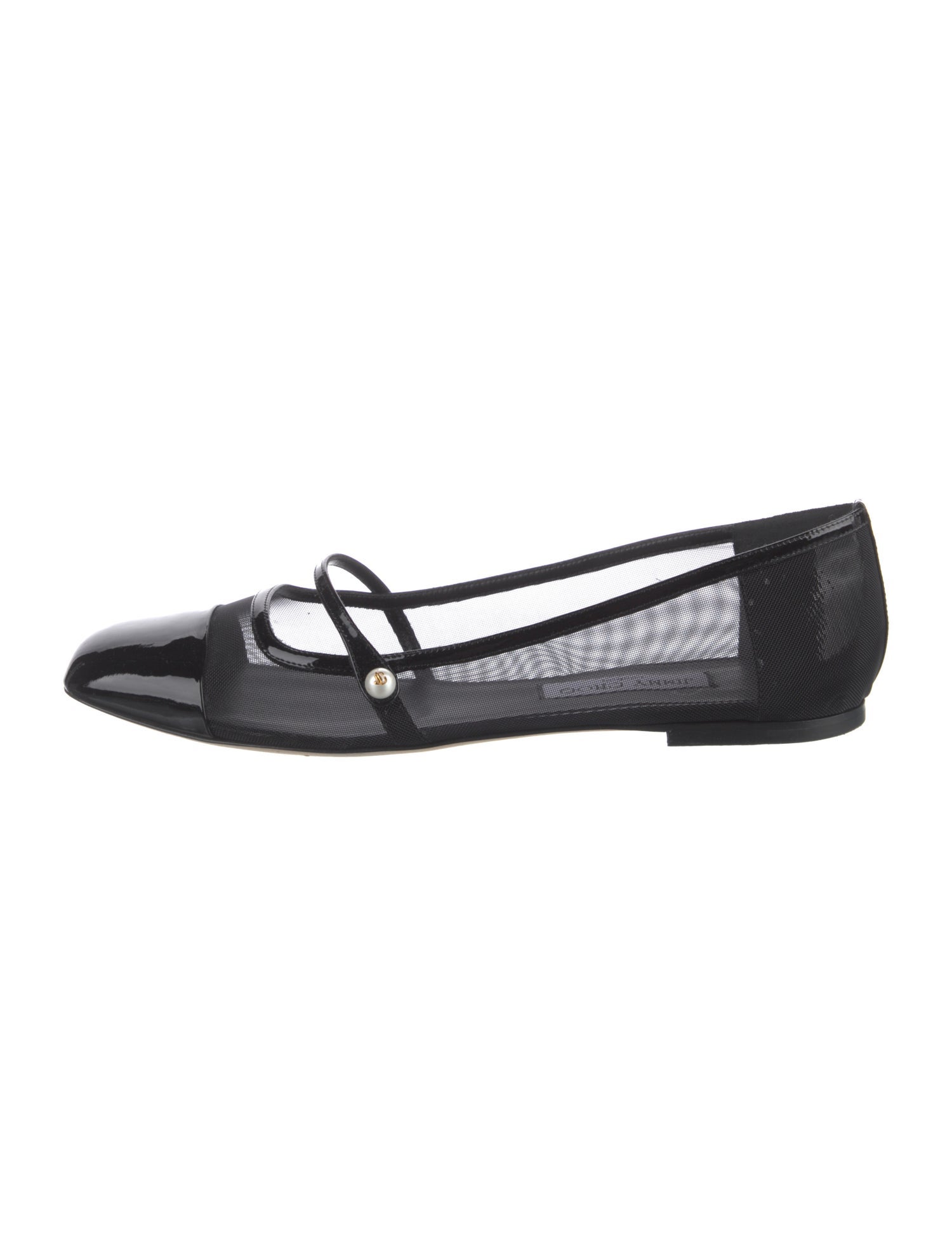 Jimmy Choo Patent Leather Mesh Accents Mary Jane Flats