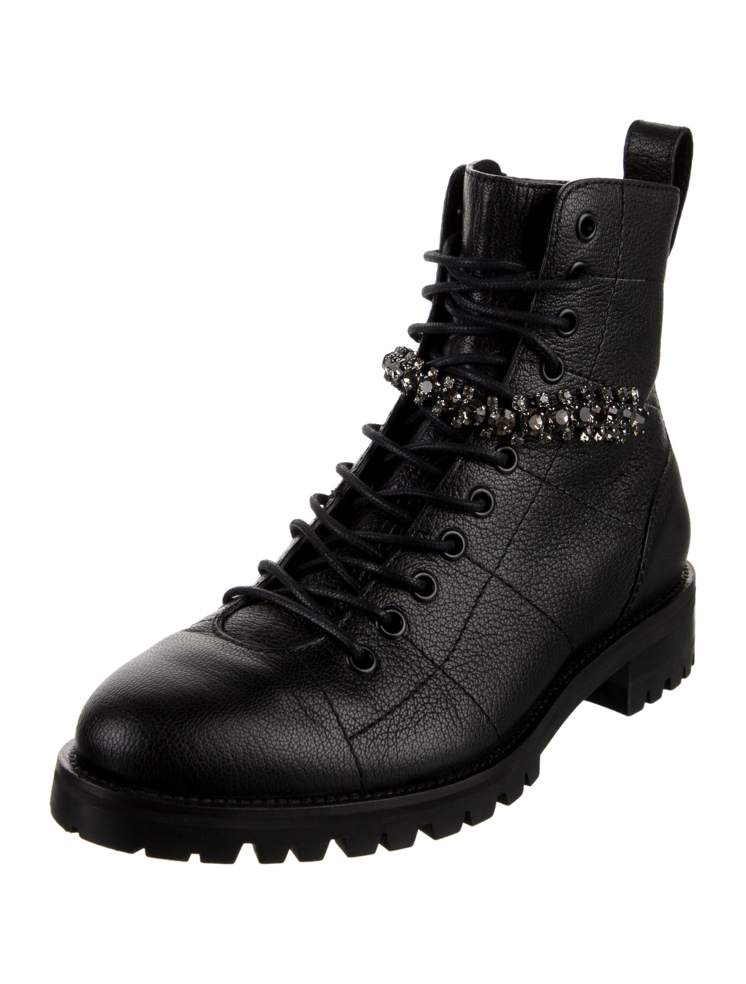 Jimmy Choo Leather Crystal Embellishments Combat Boots