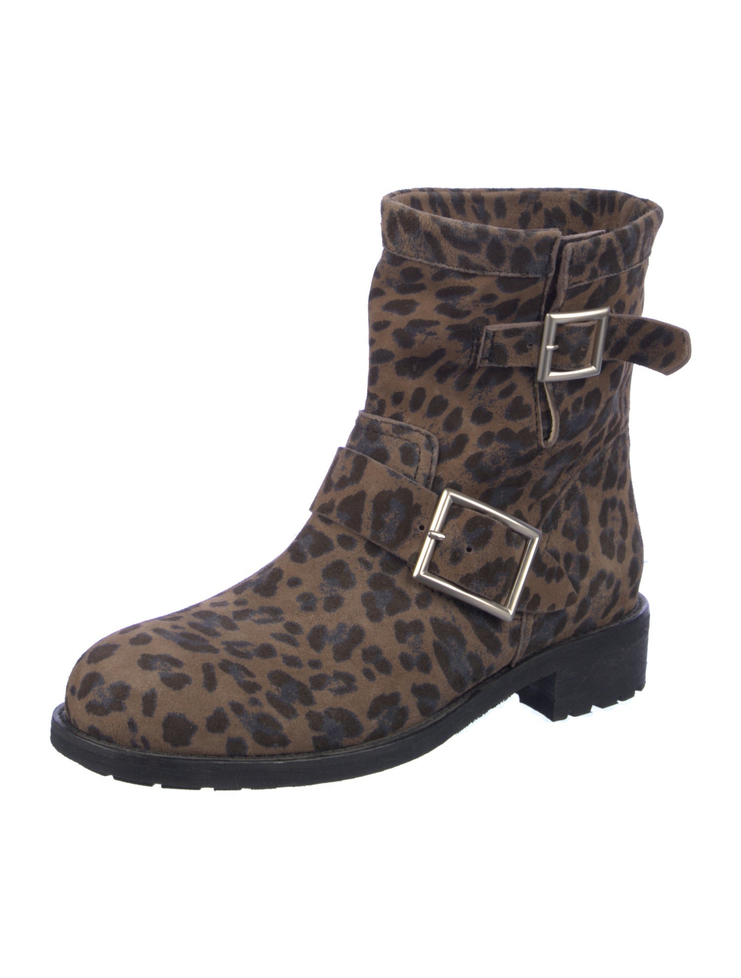 Jimmy Choo Leather Animal Print Moto Boots