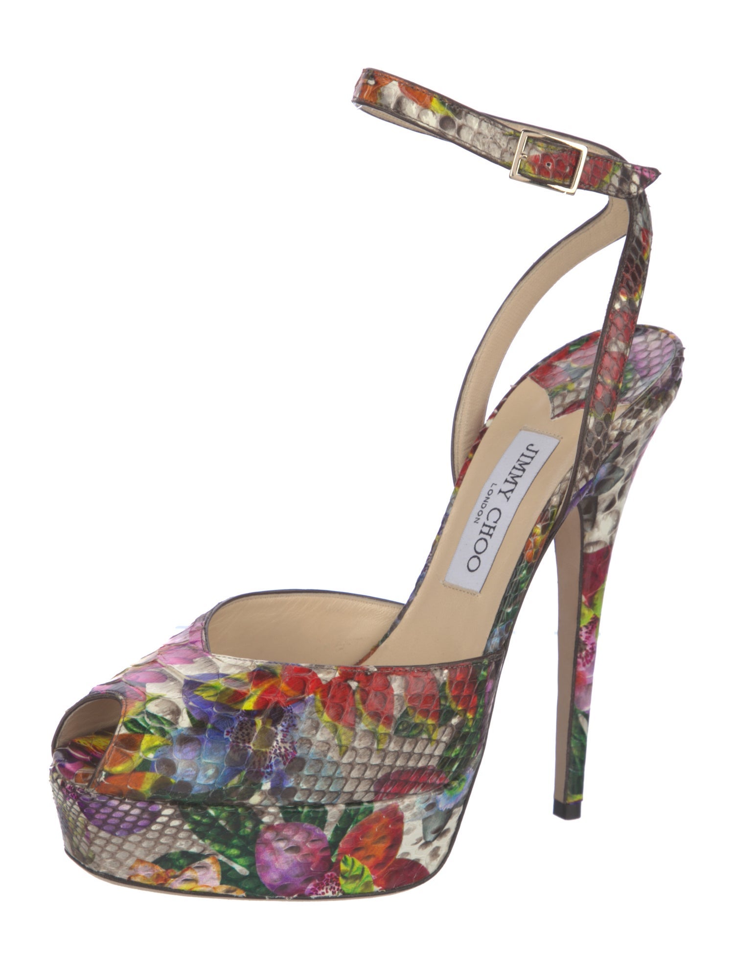Jimmy Choo Snakeskin Floral Print Sandals