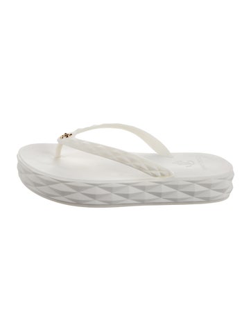 Pre-owned Jimmy Choo Rubber Flip Flops In White