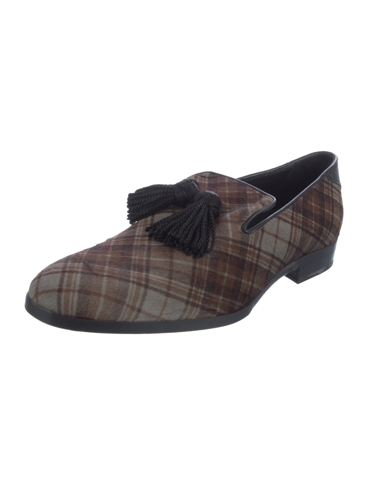 Jimmy Choo Ponyhair Plaid Print Loafers