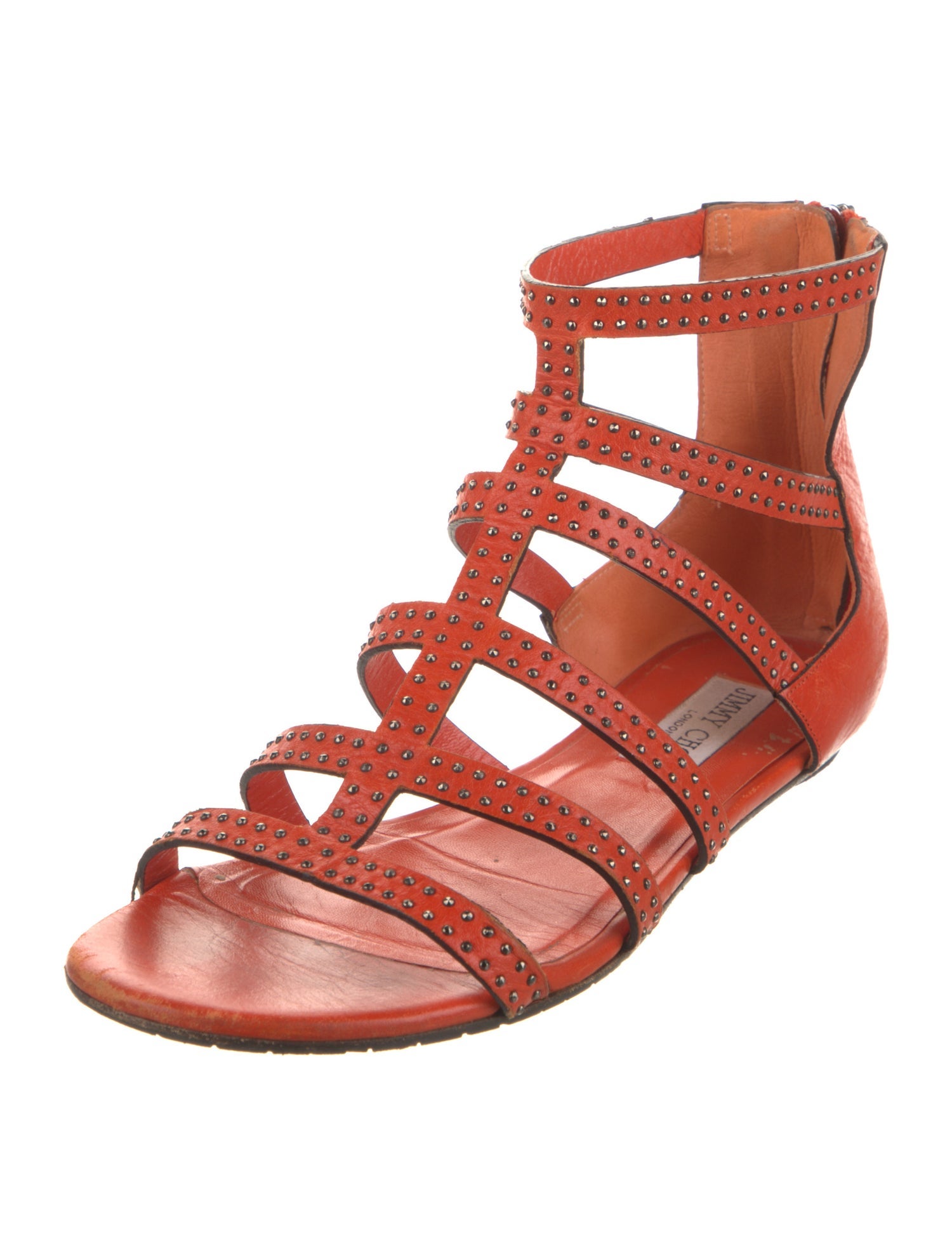 Jimmy Choo Leather Beaded Accents Gladiator Sandals