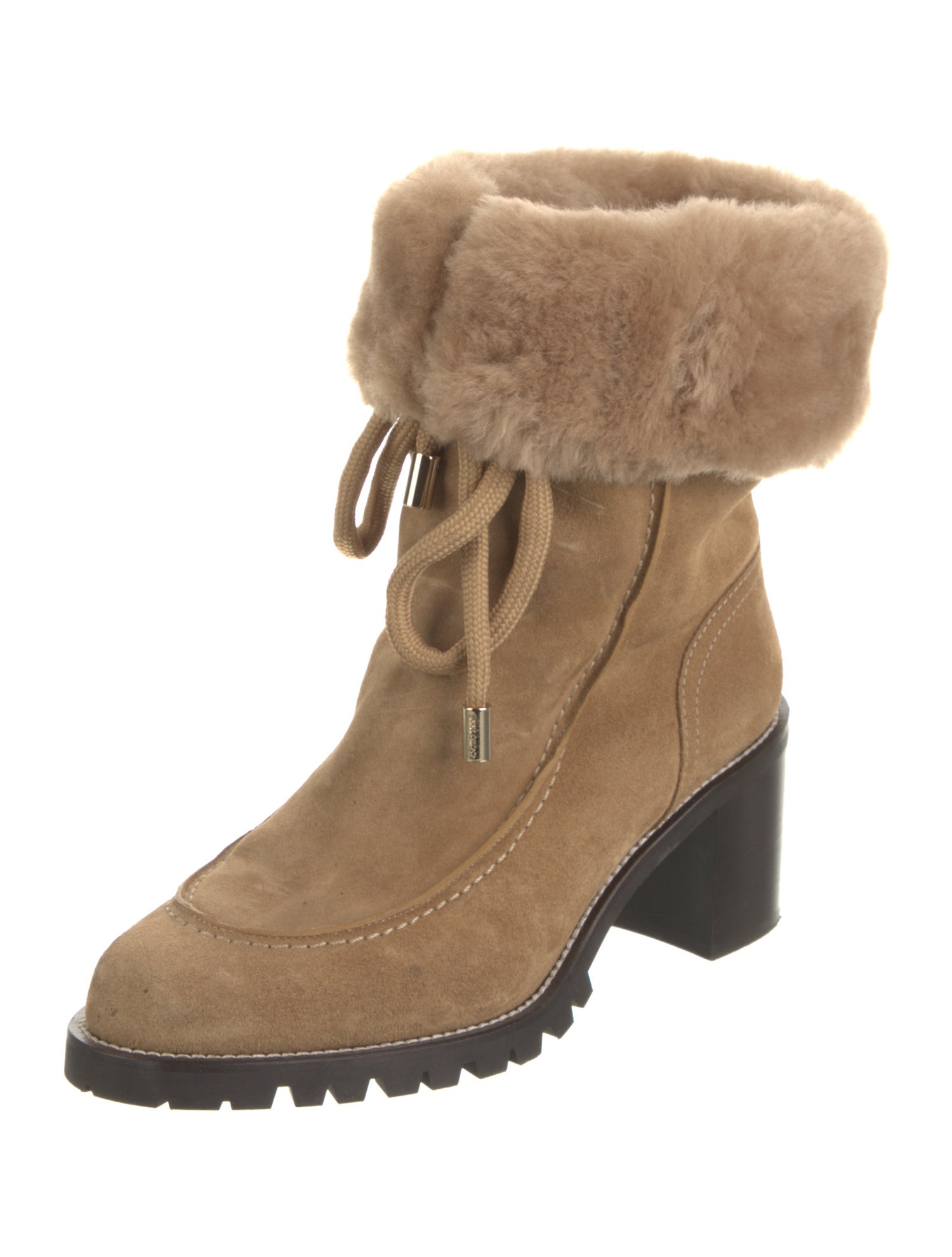 Jimmy Choo Suede Fur Trim Lace-Up Boots
