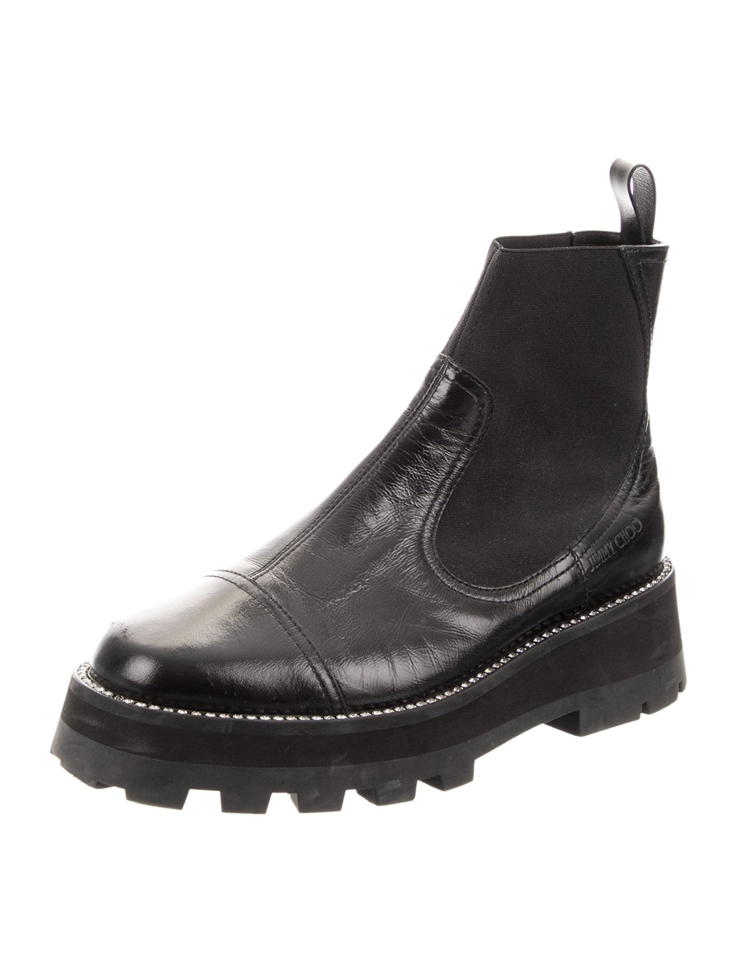 Jimmy Choo Leather Crystal Embellishments Sock Boots