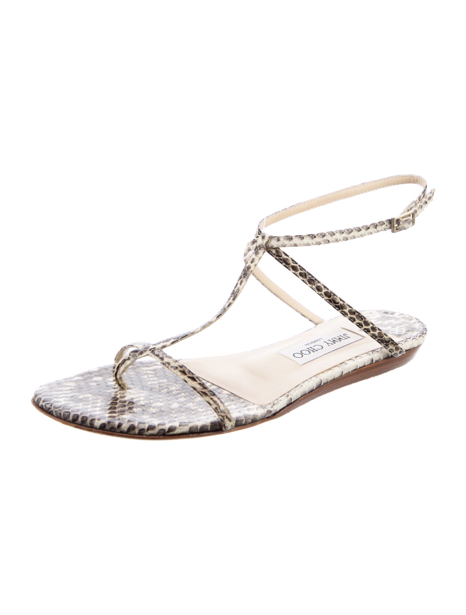 Jimmy Choo Snakeskin Animal Print T-Strap Sandals